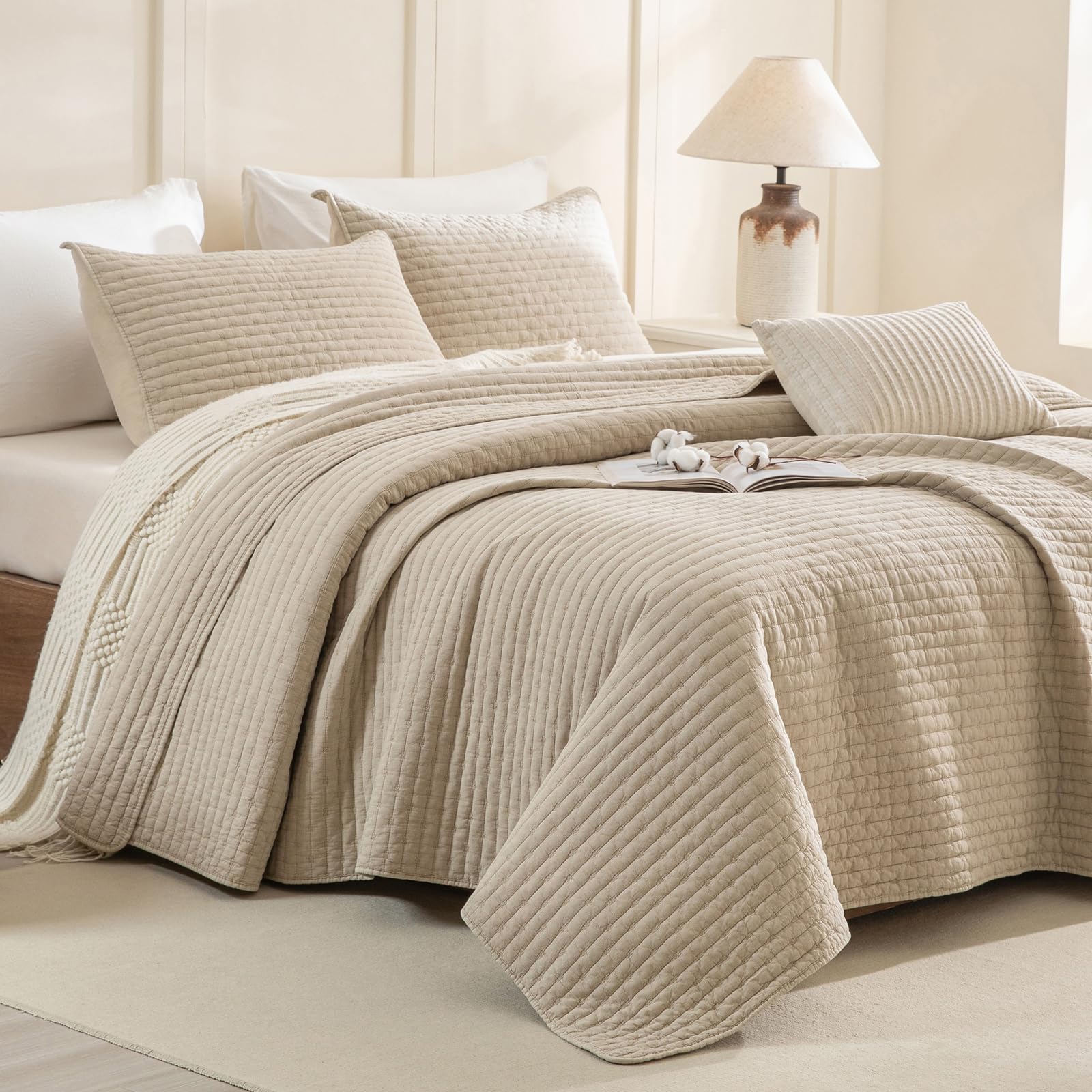 Photo 1 of CozyTide Oversized Queen Quilt Set 102"x118", Wheat