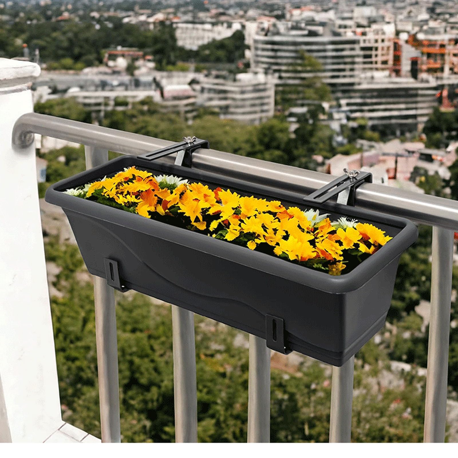 Balkon Blumenkastenhalterungen Verstellbar Klemmgeländer 4er Set, Metallhalter mit 3-14cm Passführung und 5,5-8,6