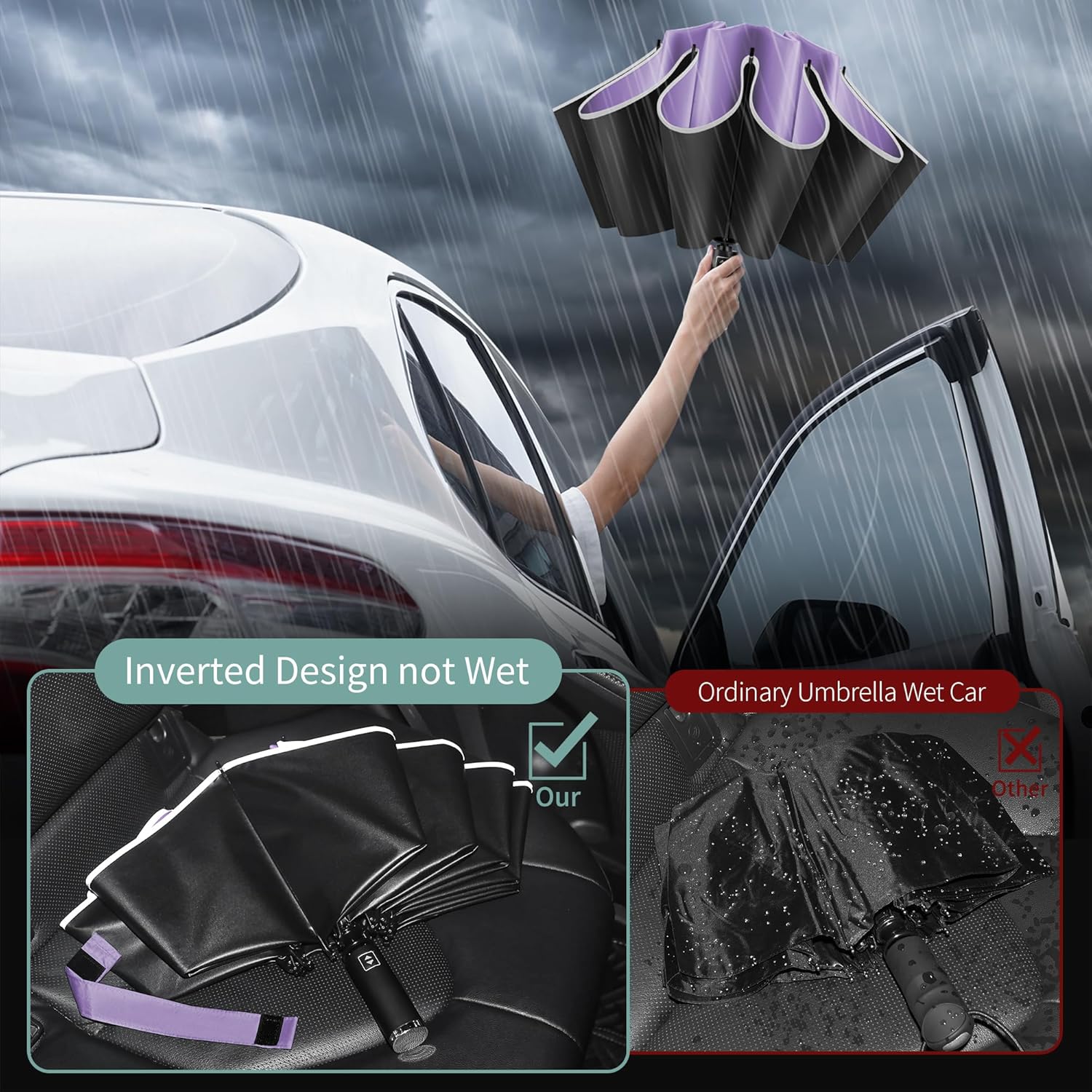 Seniny Inverted Travel Umbrella, Automatic Umbrellas for Rain, Windproof Compact Umbrella with Reflective Stripe, Folding UV Umbrella Sun Umbrella, Portable Large Umbrella for Backpack, Lightweight - Image 6