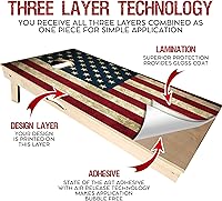Vista 4 de GRAPHIX Express - Bandera estadounidense envejecida C190 - Cornhole Board Wrap patriótico - Calcomanía de vinilo laminado resistente a la intemperie