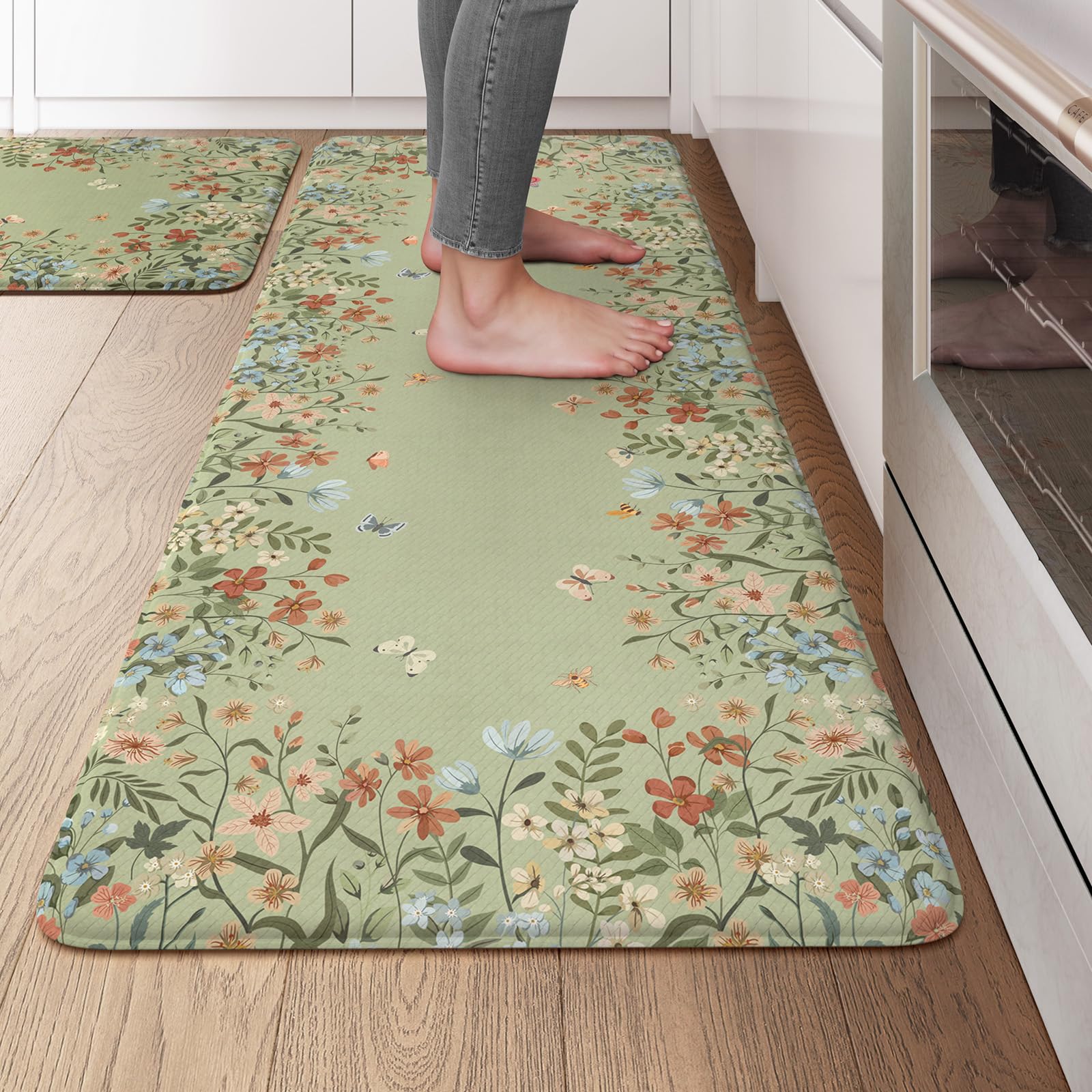 KIMODE Kitchen Mats for Floor Anti Fatigue, 20"x47"+20"x32" Farmhouse Kitchen Rugs Sets of 2, Padded Kitchen Floor Mats, Comfort Standing Mats for