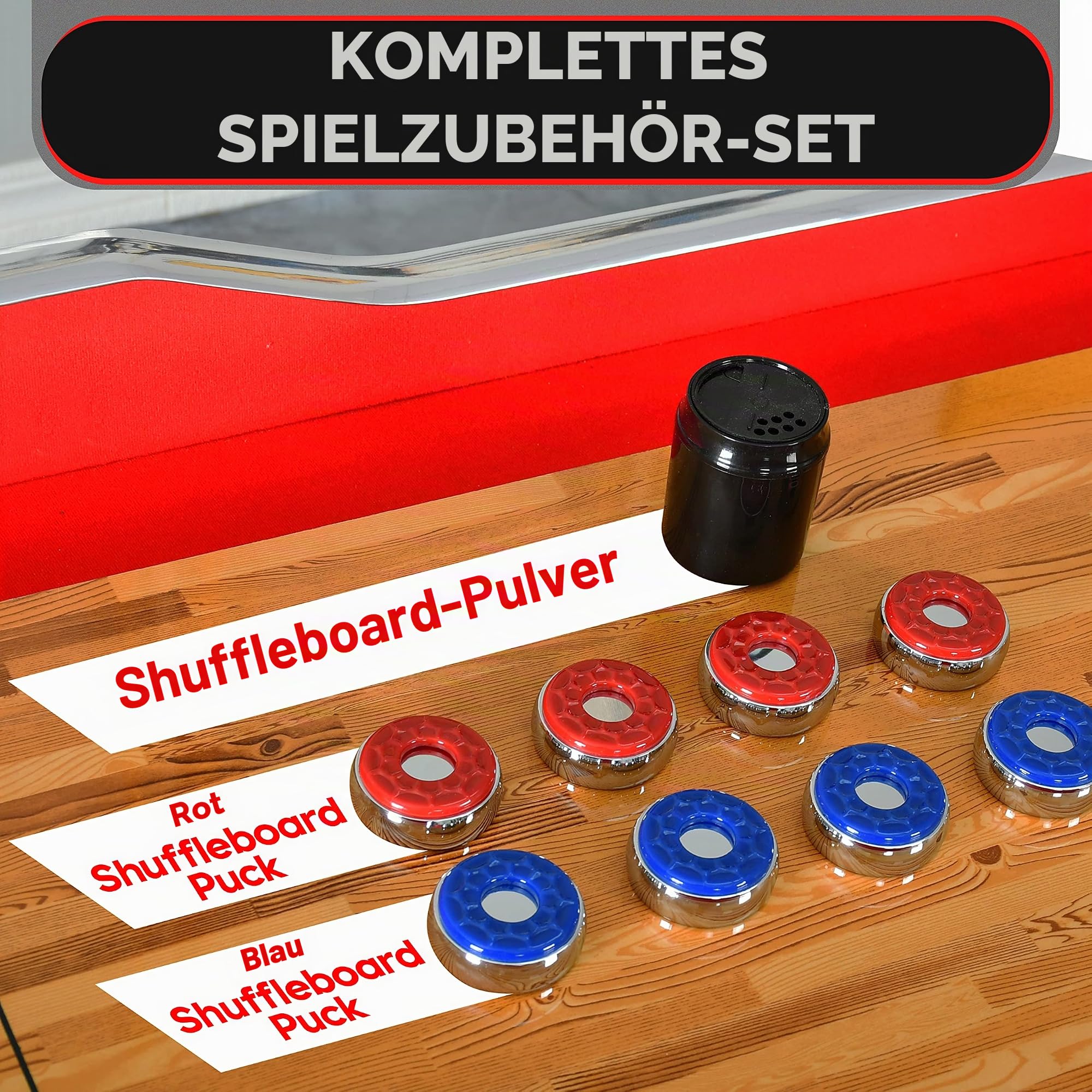 SereneLife Shuffleboard Holz - Lustiges Tischspiel für Indoor & Outdoor - Set mit Pucks, Staub & Co.