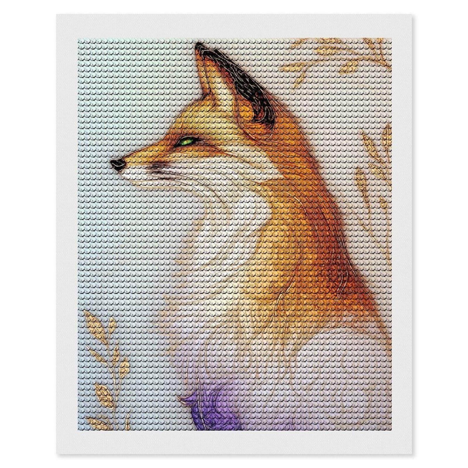 Junmoney Elegant Fox Portrait with Golden Accents Diamond Art Kit 16"x20", Creative Leisure Activity, Complete Accessories, Vintage Style Decor, for Women