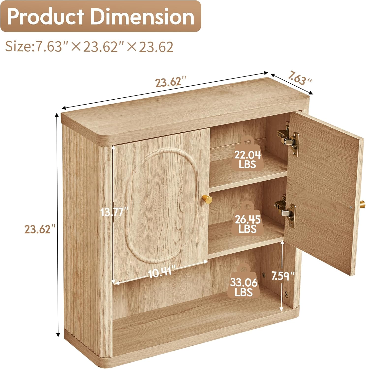 Bathroom Wall Storage Cabinet Hanging, Fluted Medicine Cabinet with Doors, Wall Mounted Cupboard with Adjustable Shelf, Wood Over The Toilet Storage Cabinets for Kitchen, Bathroom,Natural