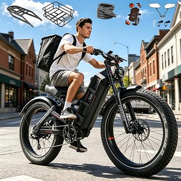 2026 eAhora Romeo Pro 34mph 1600W Electric Bike for Adults, 48V 60Ah 200miles Long Range Ebike, 26"*4.0 Fat Tire Electric Mountain Bike, Full Suspension, All Terrain, Hydraulic Brakes - Black + Basket