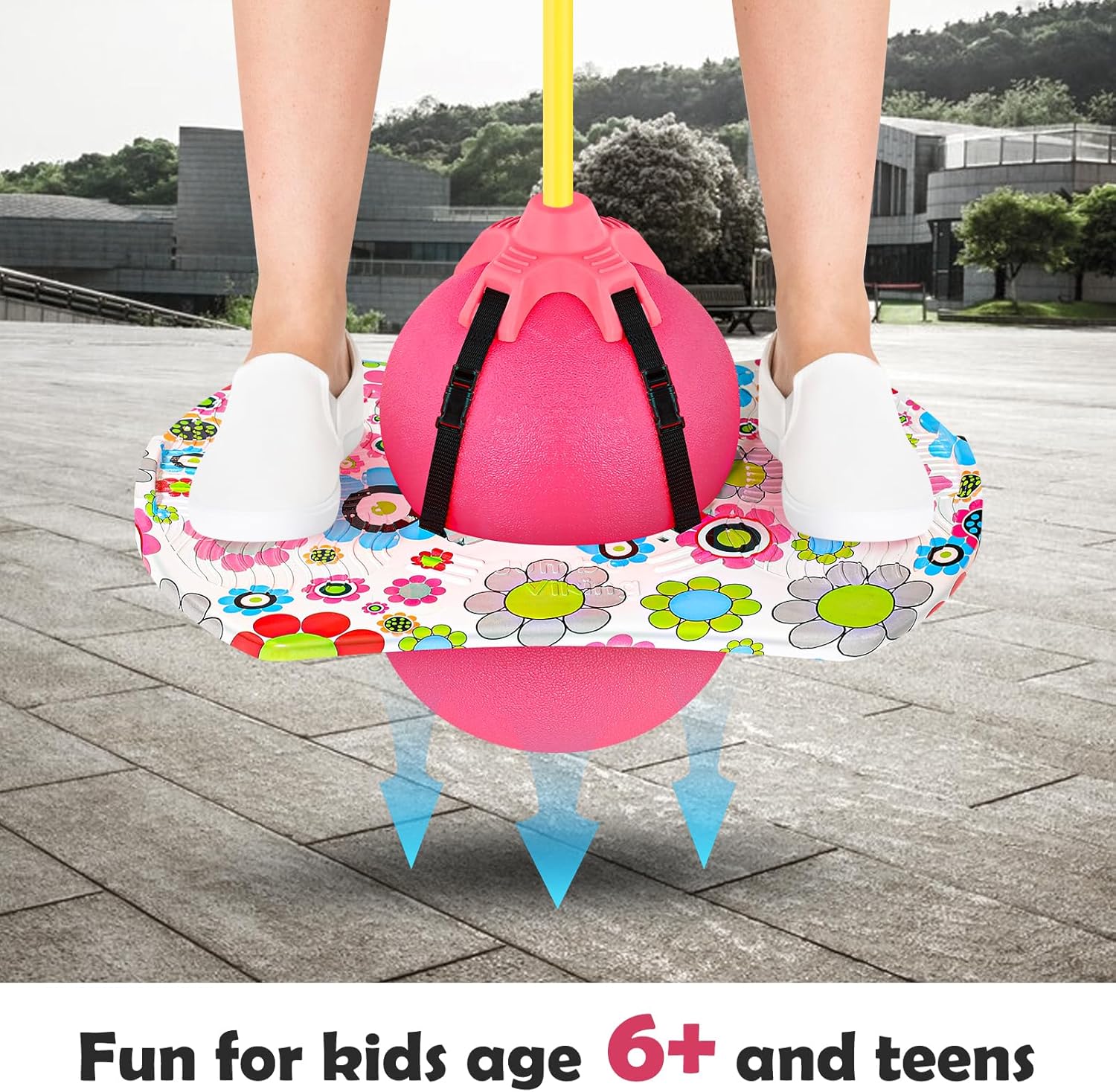 BoterLun Pogo Jumper with Handle,Pogo Ball Pogo Stick With an Air Pump,Trick Board Balance Board for Ages 6 & Up and Adults (Pink)