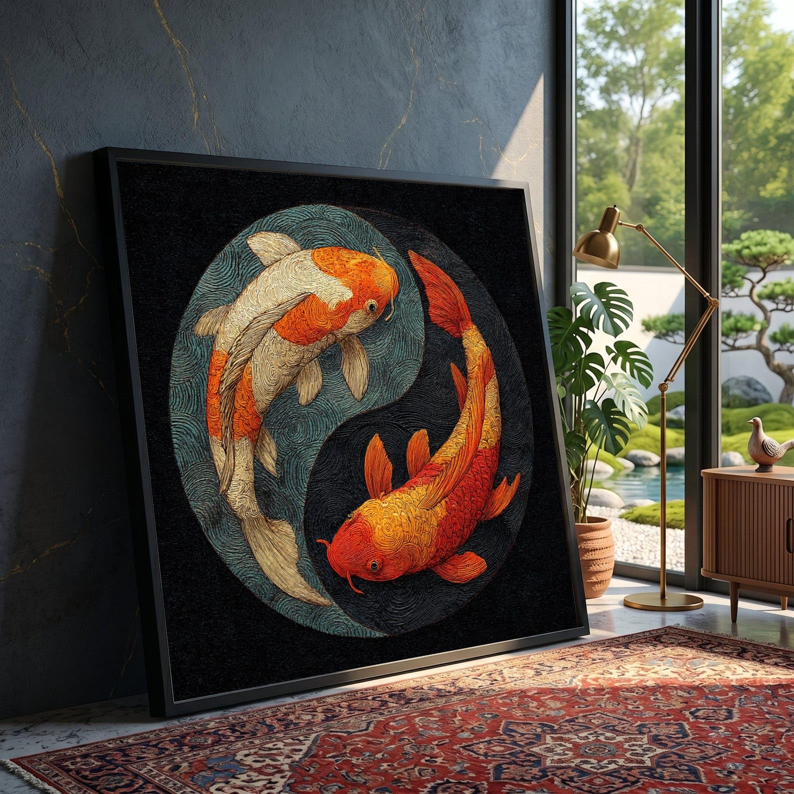 LMYCHENG Yin Yang Koi Fish Canvas Oil Painting, Japanese Art Print, Zen Wall Decor, Balance Canvas Artwork, Tranquil Home Decor(20x20cm/Frameless)
