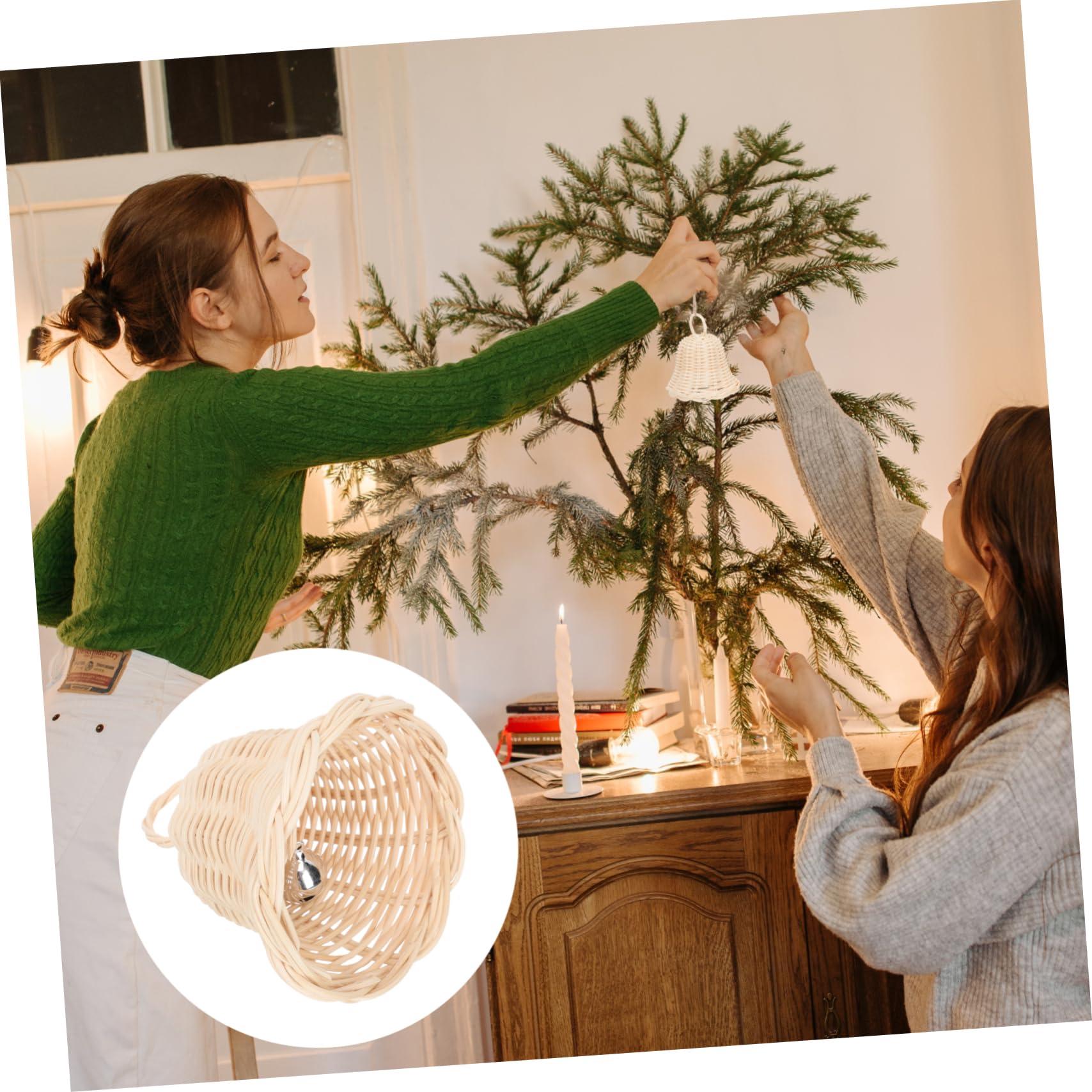 PRETYZOOM 3 Pezzi Di Ornamenti Natalizi A Forma Di Campana Ciondolo Natalizio in Rattan Intrecciato Ciondolo Per Albero Di Natale Decorazione A Forma Di Campana