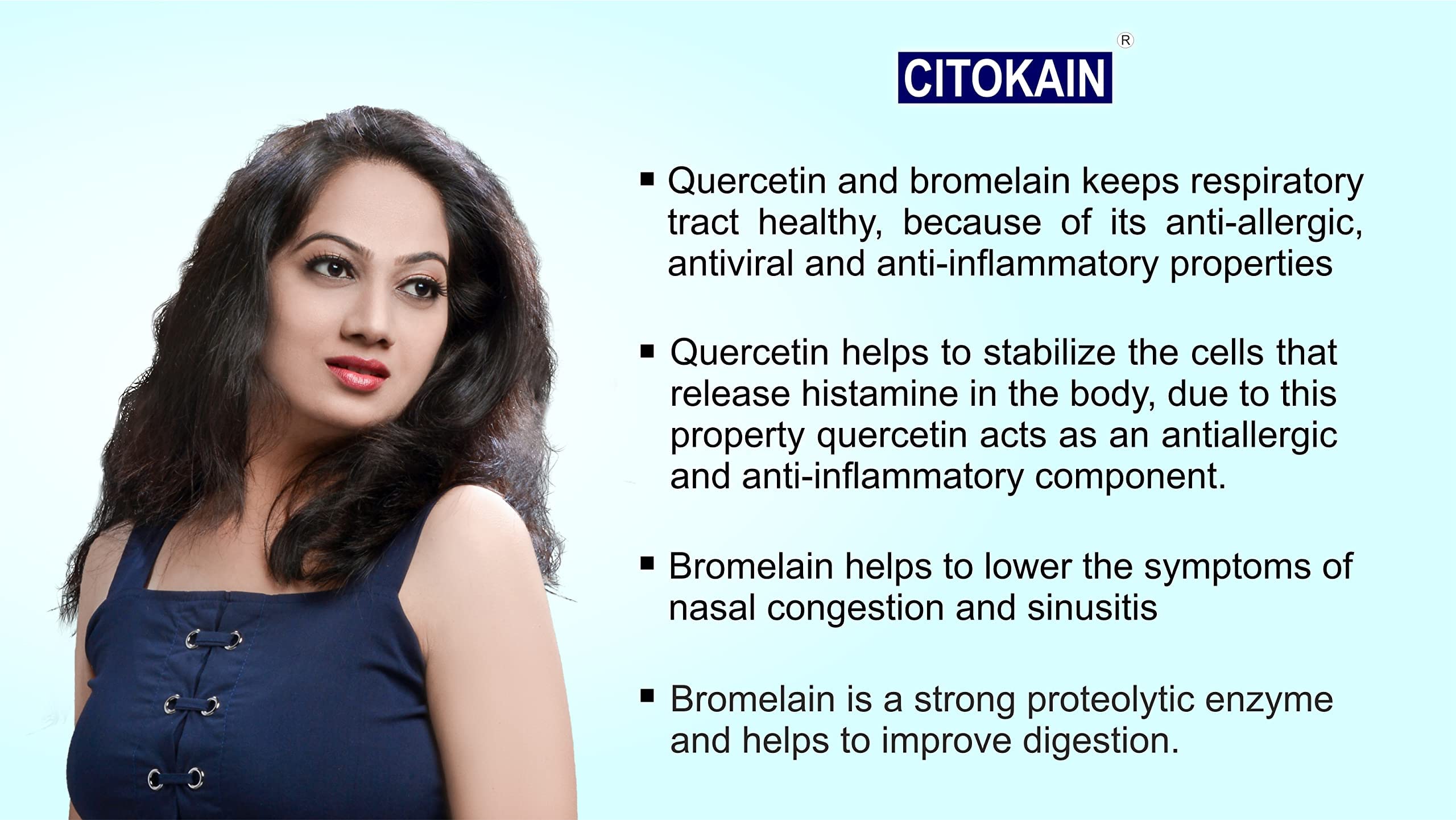 Citokain, Quercetin and Bromelain 60 Capsules, Quercetin - 400mg, Bromelain - 300mg (pack of 1) 2