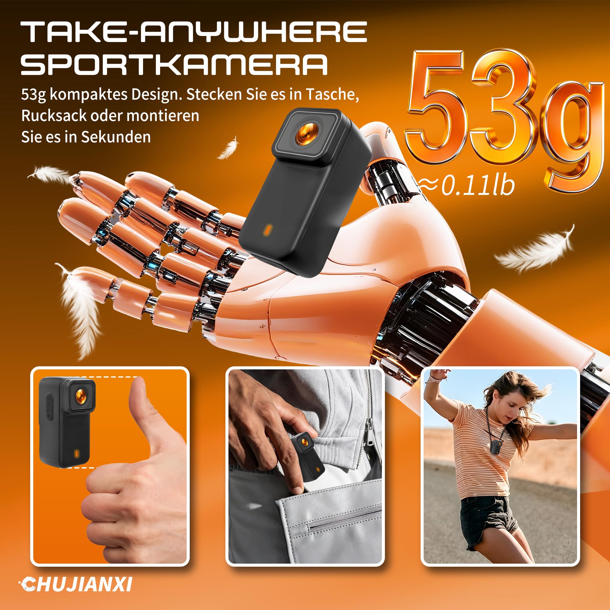 Mini Actioncam 4K, Mini Bodycam WiFi, Wasserdicht Daumenkamera Helmkamera