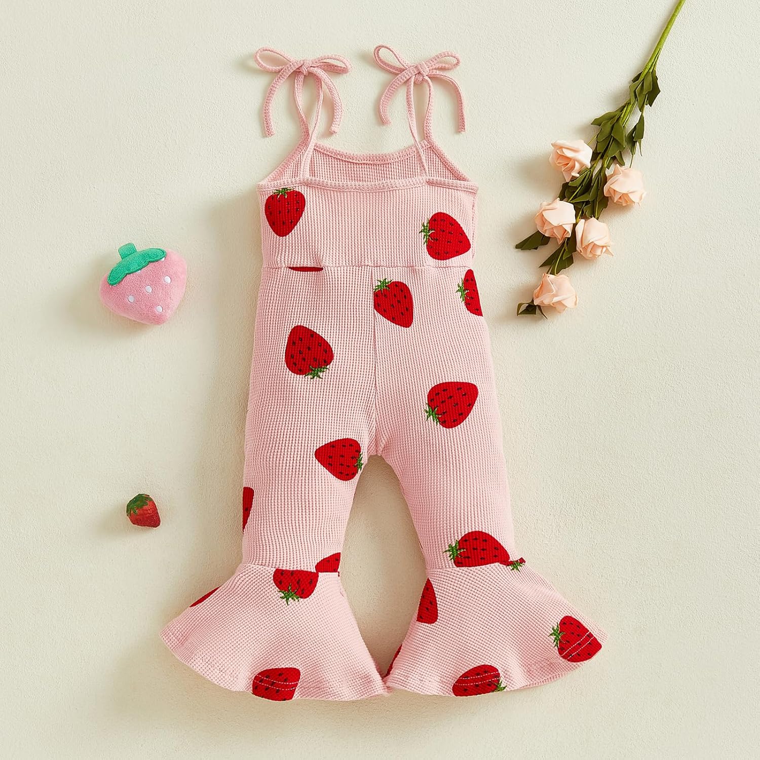 Emmababy Baby Girl Strawberry Clothes Toddler Bell Bottom Romper Sleeveless Halter Jumpsuit Flare Pant Overalls Summer Outfit - Image 5