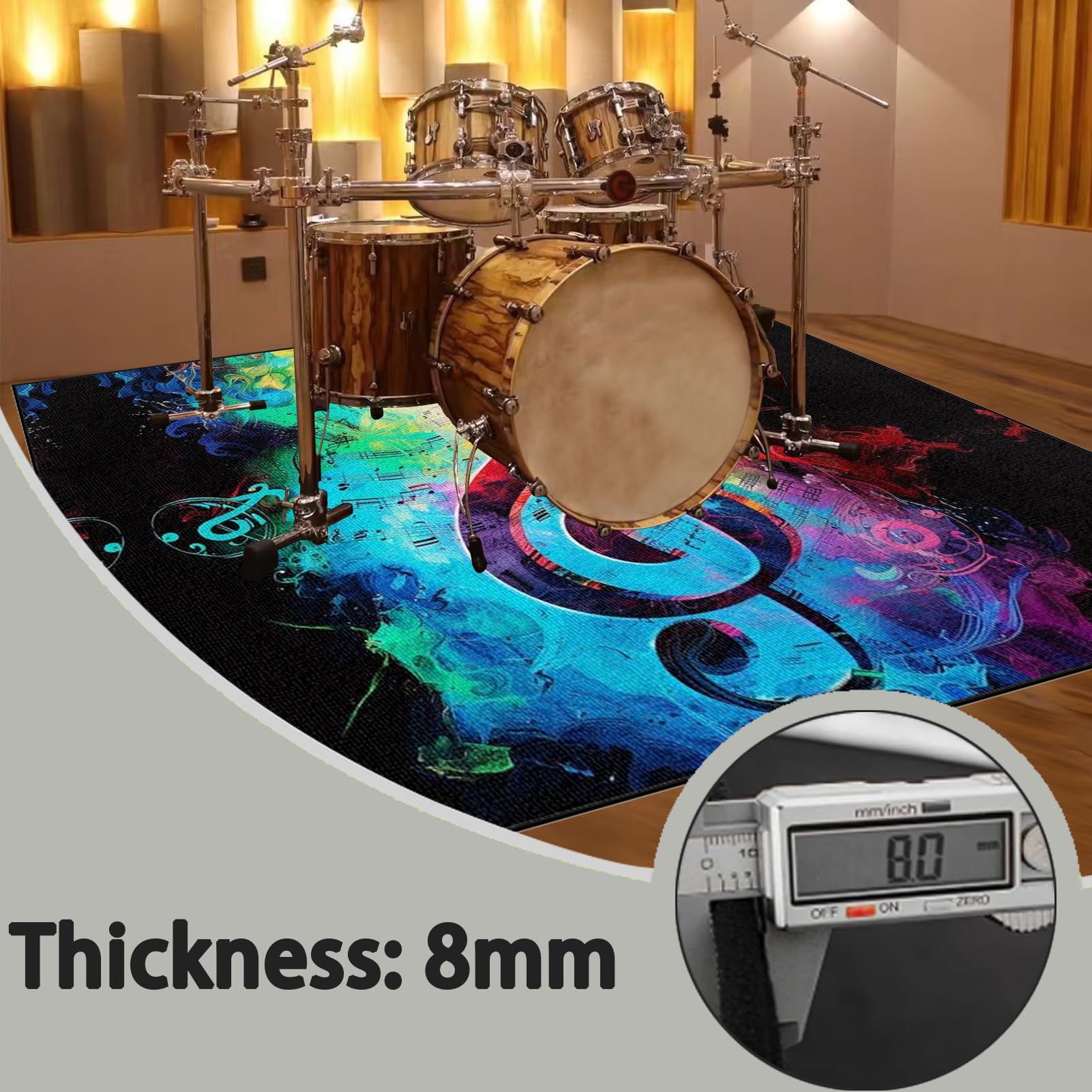 Tappeti Batteria Acustica Tappeto Batteria Elettronica Antiscivolo Tappeto A Tamburo Insonorizzante per Grancassa Rullante E Altri Componenti del Set di Tappetini Tappetino Insonorizzato 210 x 180 cm