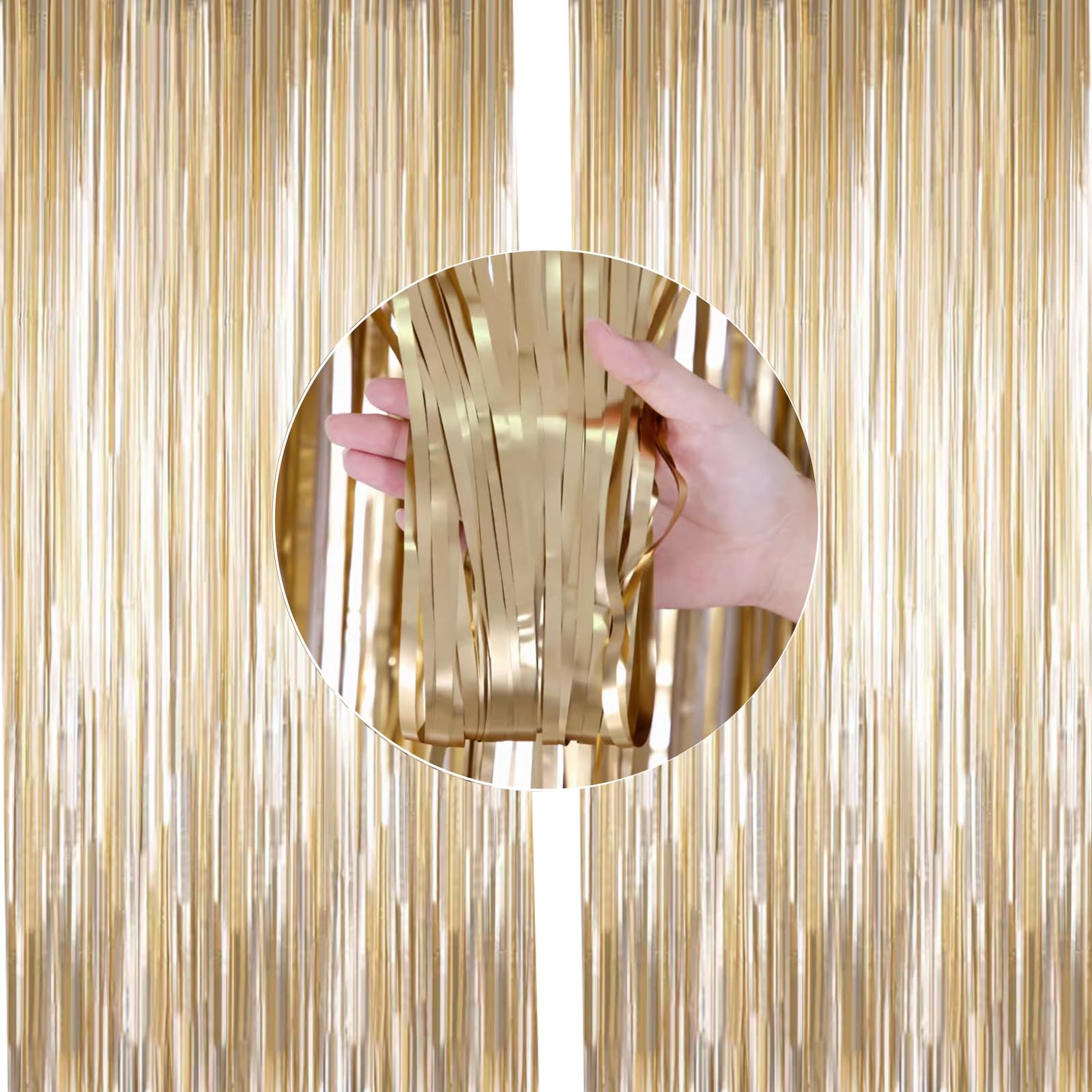 Lot de 2 rideaux à franges pailletées pour décorations de Noël, fête, mariage et anniversaire Champagne doré 1 x 2 m