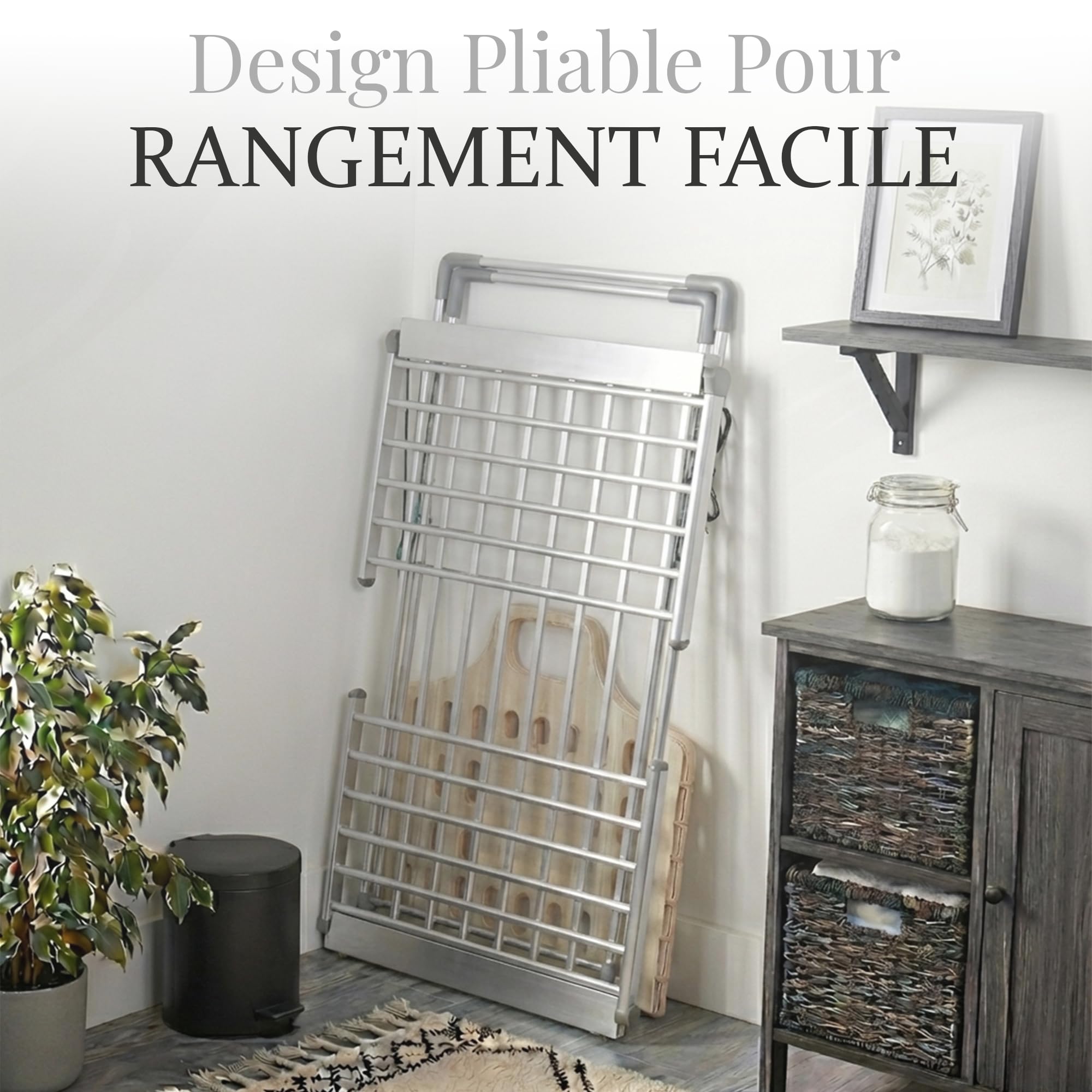 Étendoir à Linge Chauffant, Sèche Serviette Électrique Pliable, Sechoir a Linge Electrique Basse Consommation | 18 Barres Aluminium | Écran LED & Minuterie | Housse Thermique & Panier Inclus