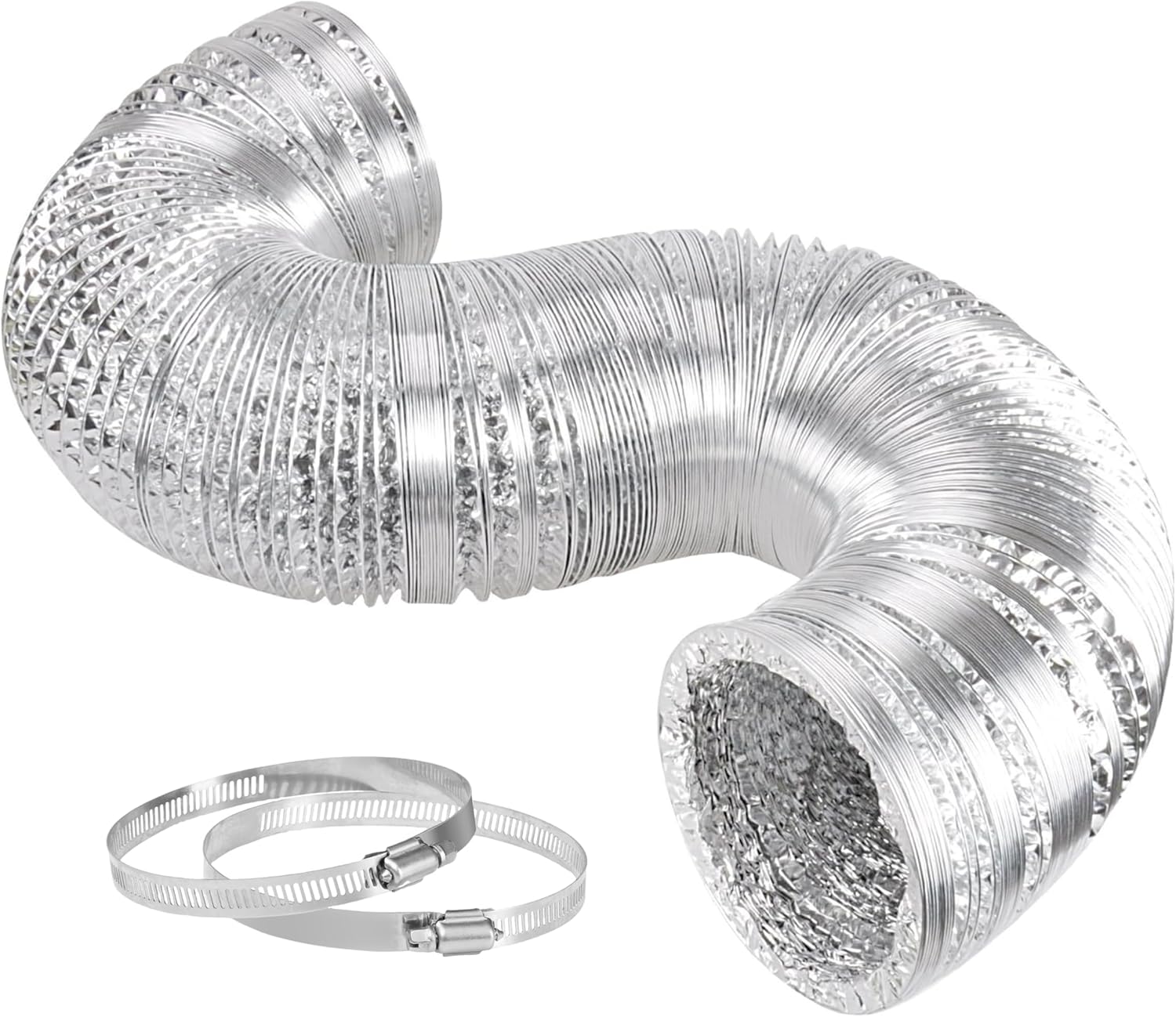 HealSmart 4″ 25 Ft Aluminum Ducting Flexible, Non-Insulated with 2 Duct Clamps, Dryer Vent Hose for Heating Cooling Ventilation and Exhaust Fan HealSmart 4″ 25 Ft Aluminum Ducting Flexible, Non-Insulated with 2 Duct Clamps, Dryer Vent Hose for Heating Cooling Ventilation and Exhaust Fan