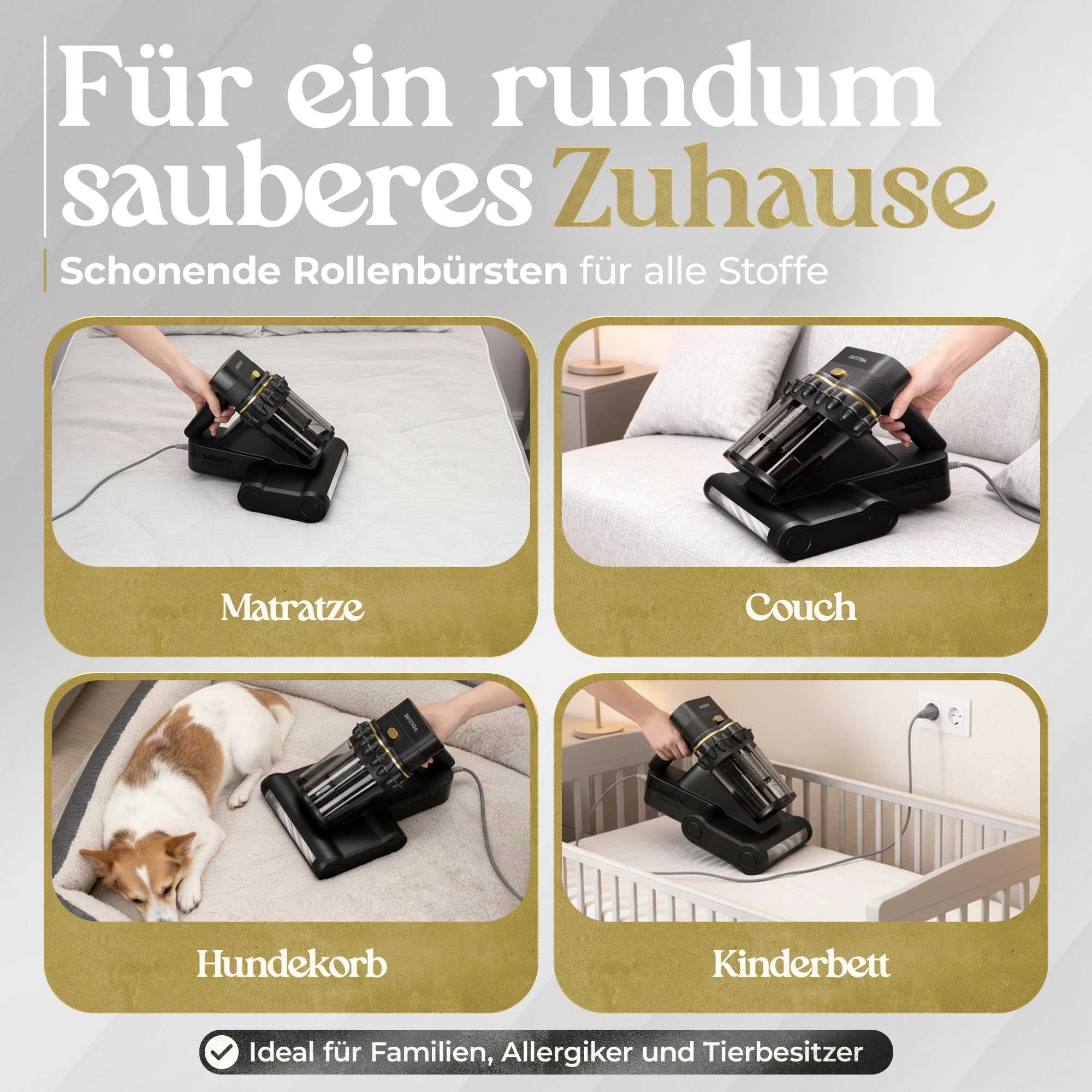 Milbensauger für Matratzen – 16 kPa Matratzenreiniger mit UV-Licht, Ultraschall, 60°C Heißluft - Milben Sauger | Effektiv gegen Hausstaubmilben | Ideal für Allergiker, Polstermöbel & Tierhaare