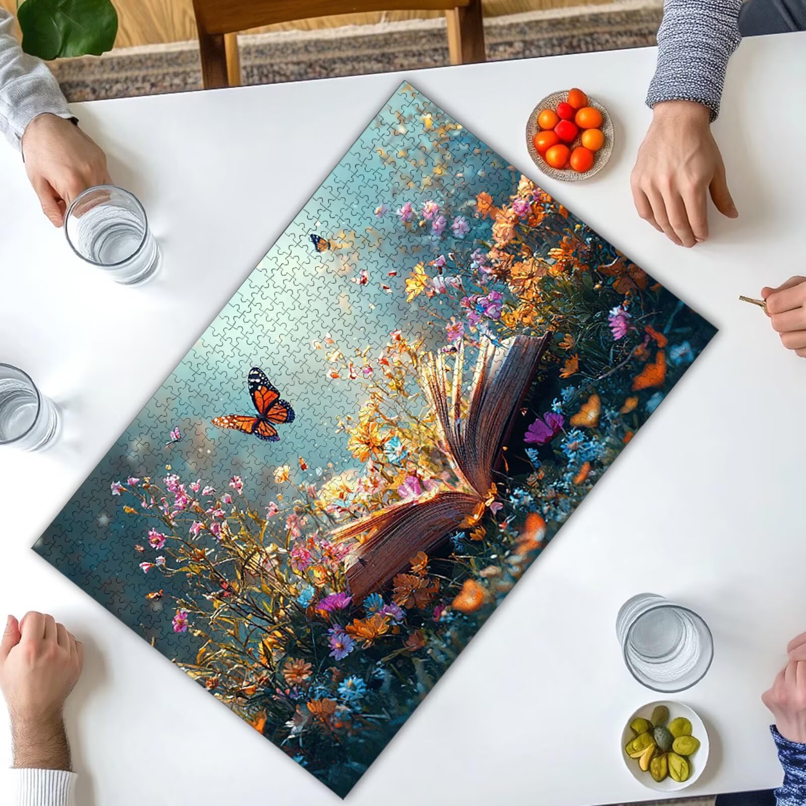 Puzzle 1500 sztuk Magiczna Książka, Kwiaty Drewniane Puzzle dla Dorosłych Puzzle Wykwintne Pudełko Do Pakowania, Gry Edukacyjne Dla Rodzin, Puzzle Do Dekoracji Domu, Prezent Kobiet, Prezent Mężczyzny