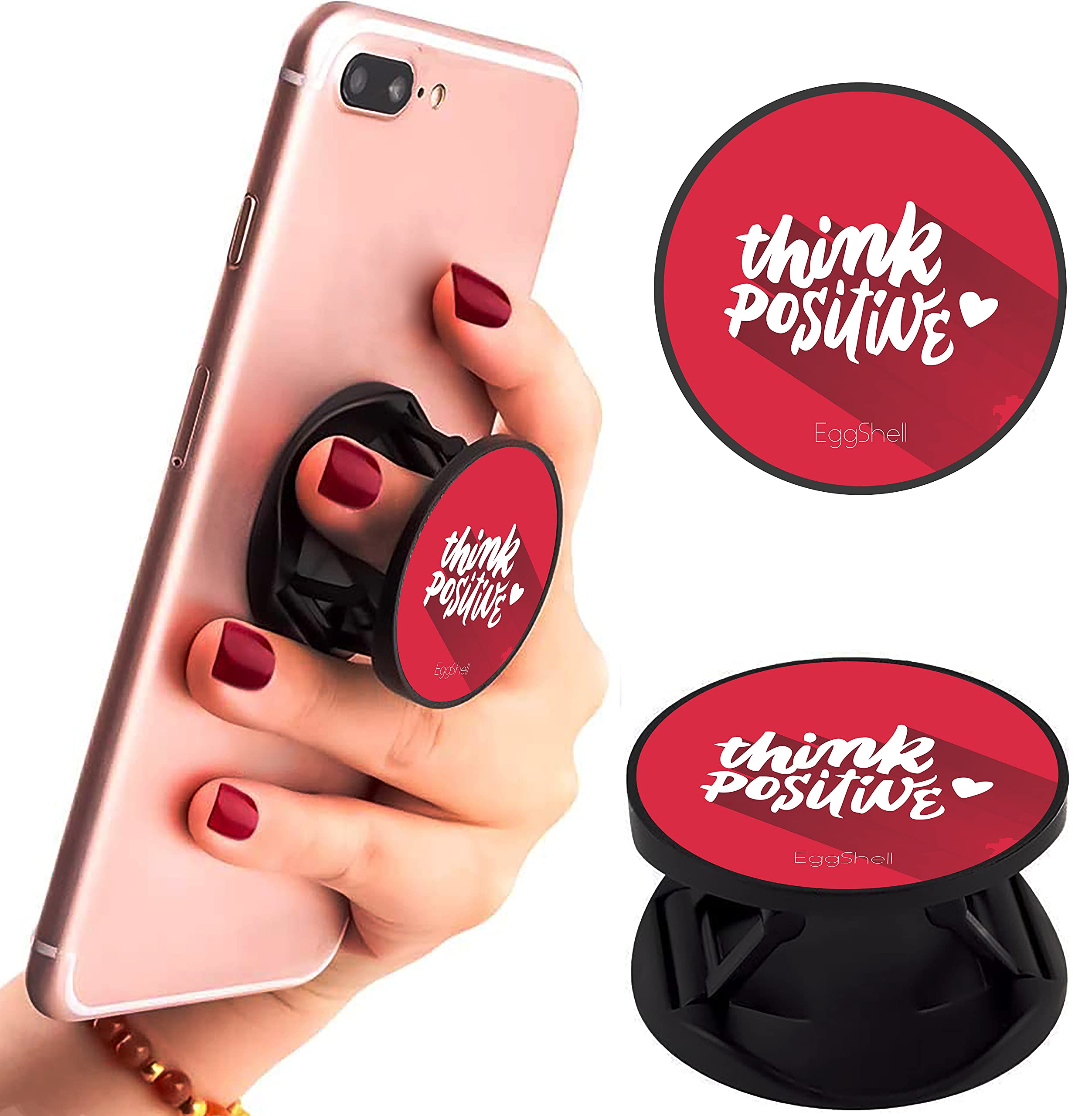 eggshell® Mobile Back Holder Premium Super Matt Finish Effect (Mobile Selfie Finger Grip) with Expanding Stand for All Smartphones & Tablets (Be Positive Red)