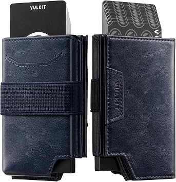 VULKIT Card Holder With Money Band, Minimalist Wallet For Men Pop Up Card Wallet RFID Blocking, Holds 11 Cards and Cash Navy
