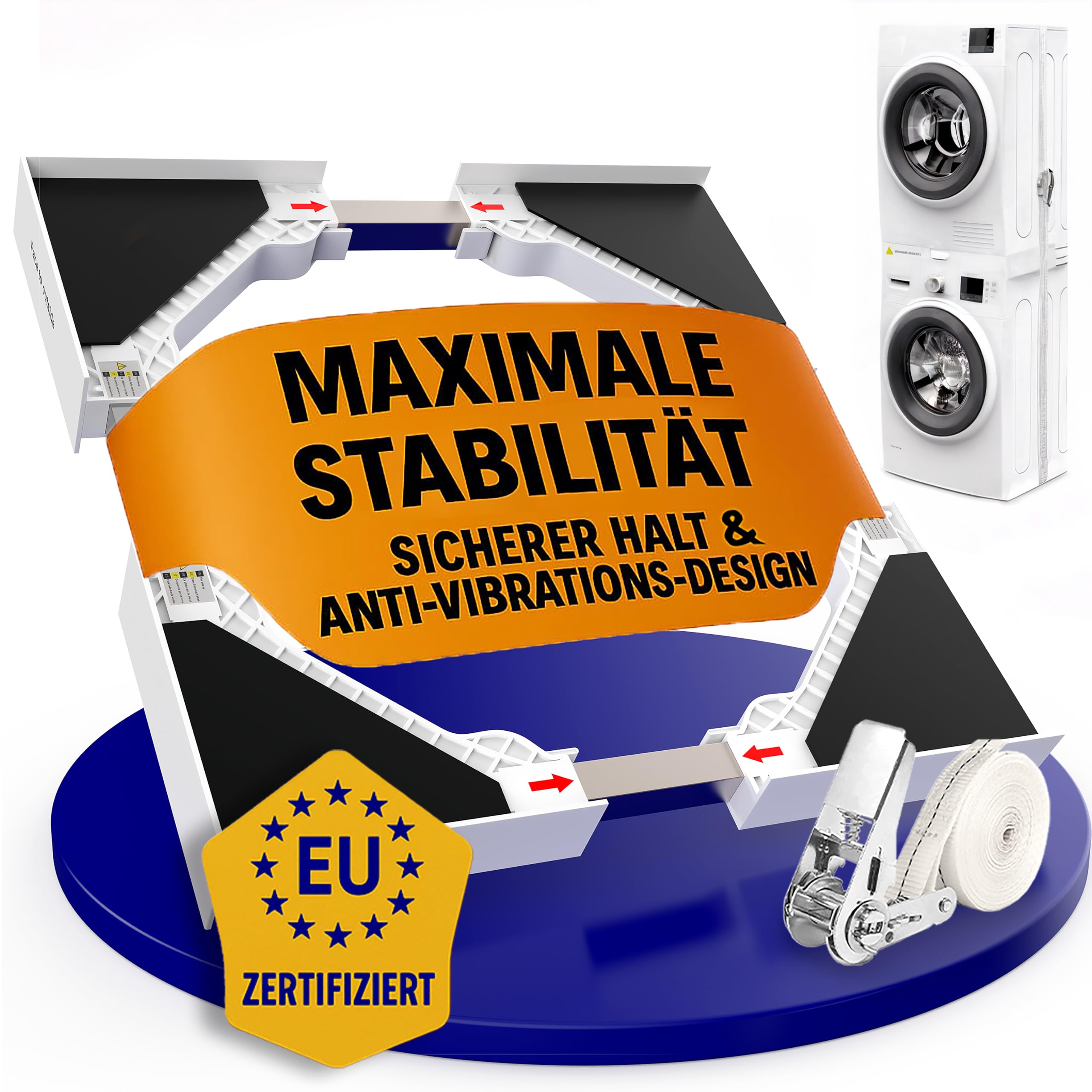 MEISTERWERK - Zwischenbaurahmen Universell einstellbar - (EU ZERTIFIZIERT) Verbindungsrahmen für Waschmaschine & Trockner - Zwischenbausatz