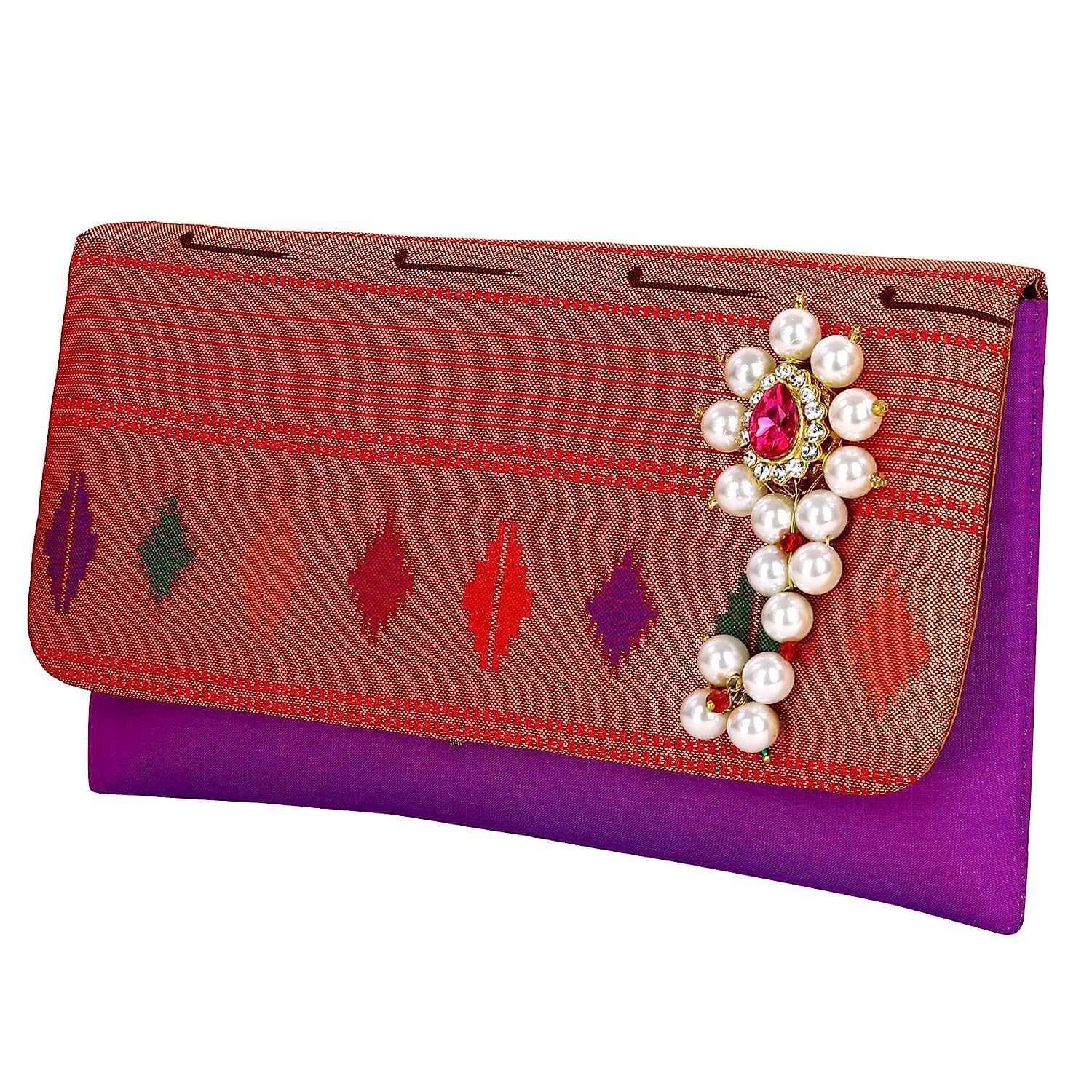 Rich India Paithani Clutches Silk Cloth Purse with Brooch | Paithani Saree with Brooch Purse For Women | Traditional And Ethnic Clutch (B0CCD9QB59) Amazon Price History, Amazon Price Tracker