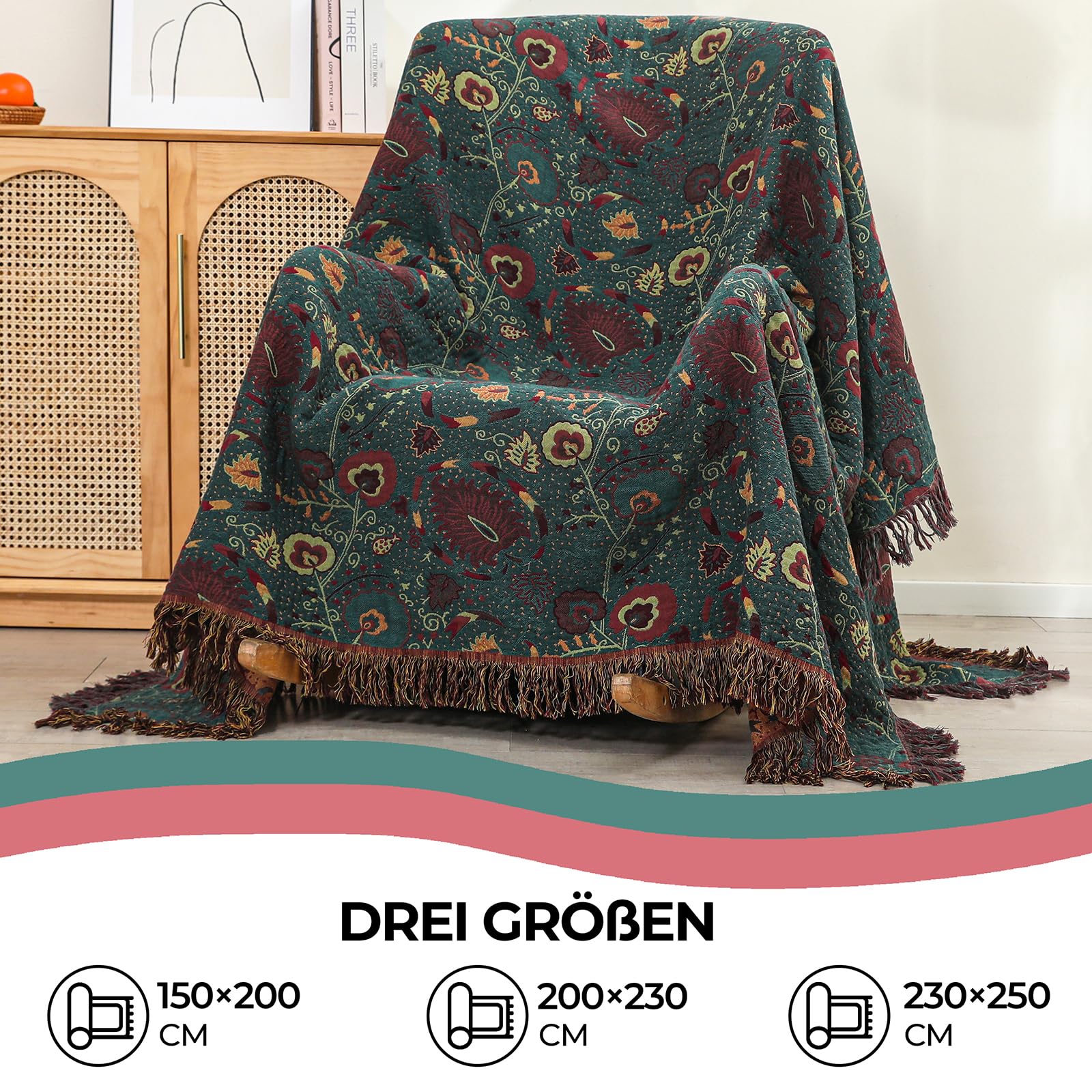 HOORDRY Colcha boho 100% algodón doble cara
