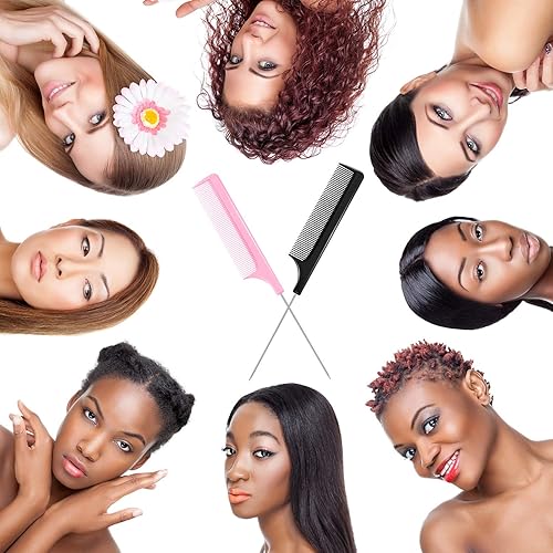 Miniatura 5 de Peine de cola de rata, 16 piezas, peine de cola de rata, pasador de acero de lámina de fibra de diente fino, resistente al calor, peines para mujer