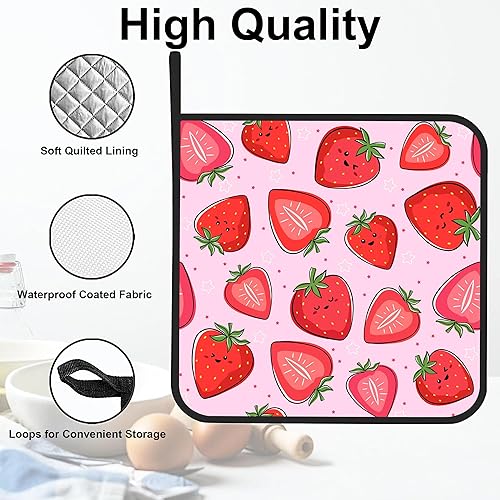 Miniatura 3 de Lindos soportes para ollas de fresa de dibujos animados, 2 unidades para cocina, almohadillas calientes resistentes al calor para cocinar, asar a la