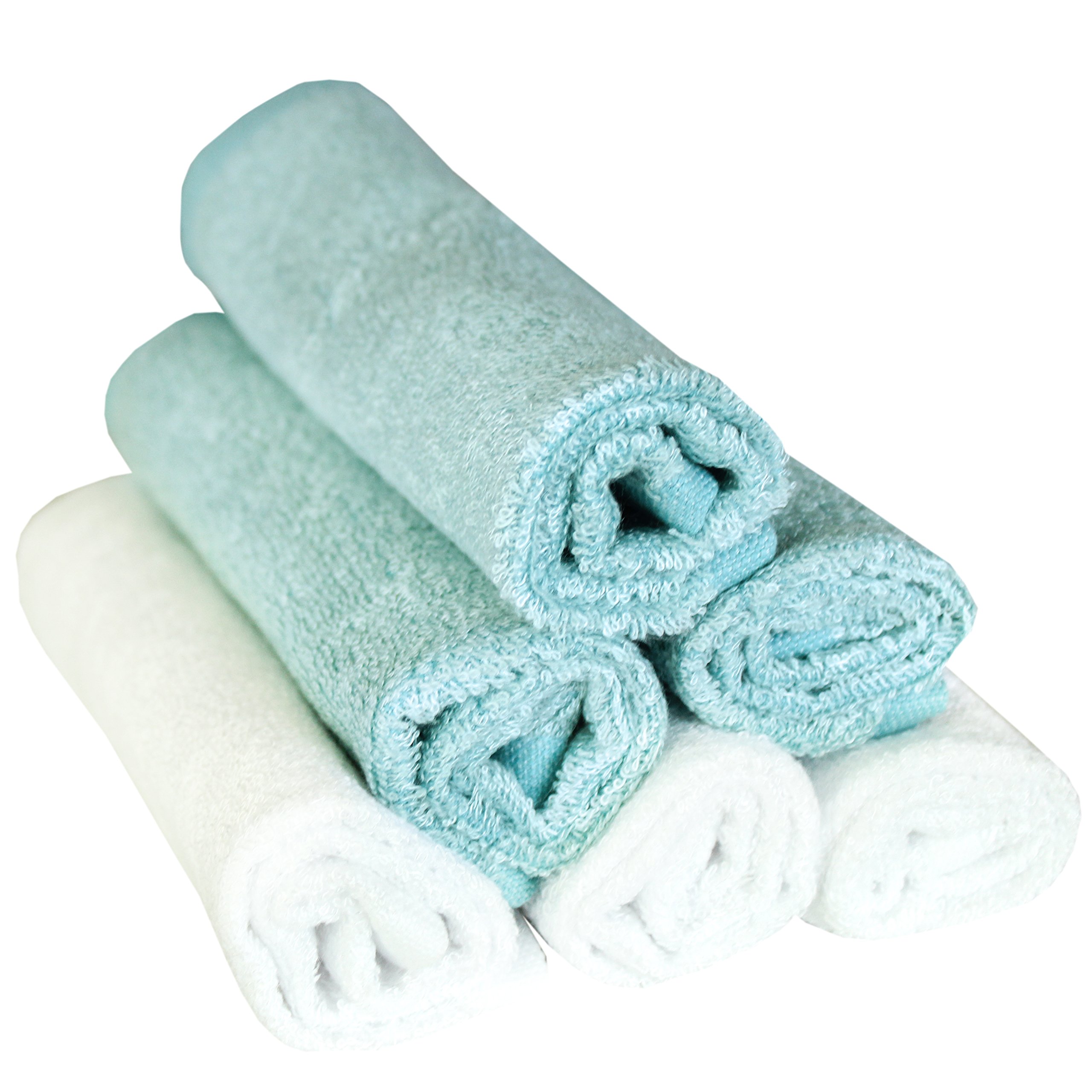 Copper Pearl 6 Baby Bath salviette Premium Large morbido bianco e blu 11 x 11 pollici Rayon da bambù Fibre asciugamani in