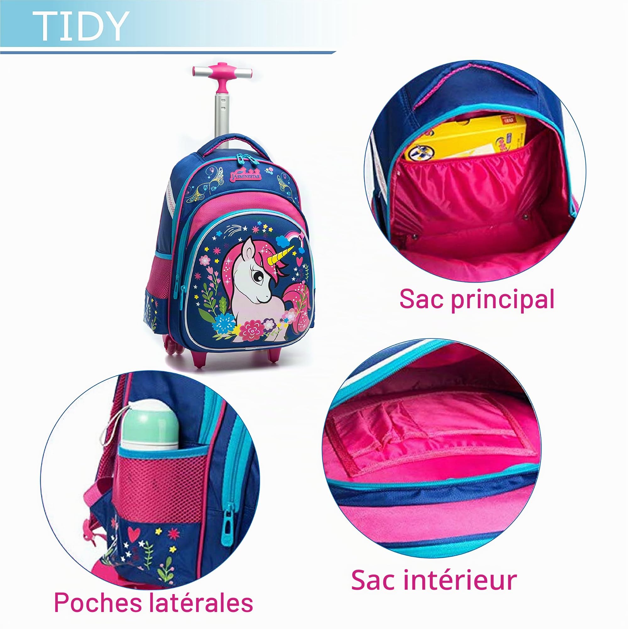 HTgroce Sac à Dos Filles Licorne Sac à Dos préscolaire pour Filles,Cartable Fille Primaire Convient pour GS, CP, CE1, CE2, CM1, CM2 Enfant Étui à Crayons Inclus Parfait pour l'école., Bleu, Fille