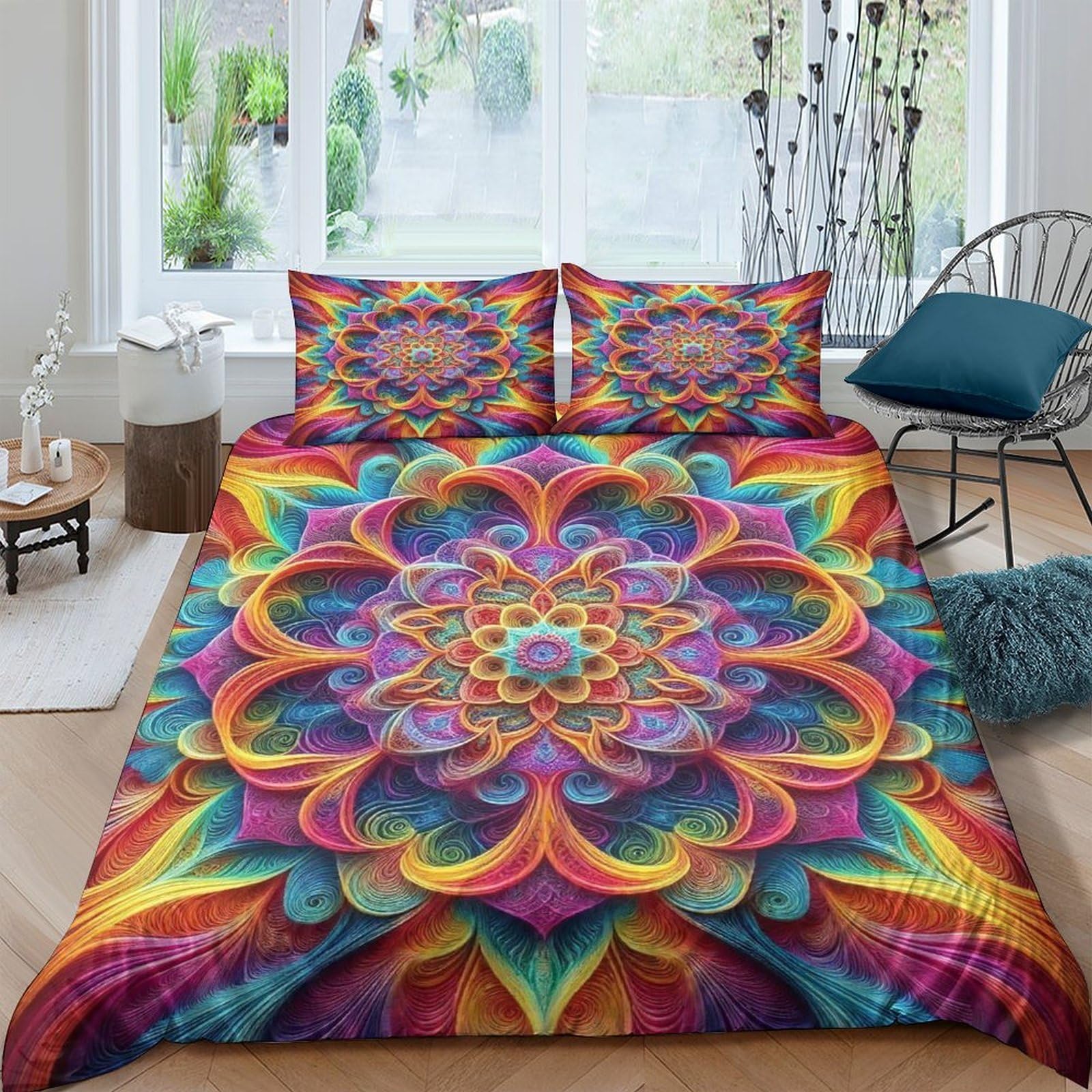 Parure de lit housse de couette imprimé plantes colorées au design unique et finitions premium