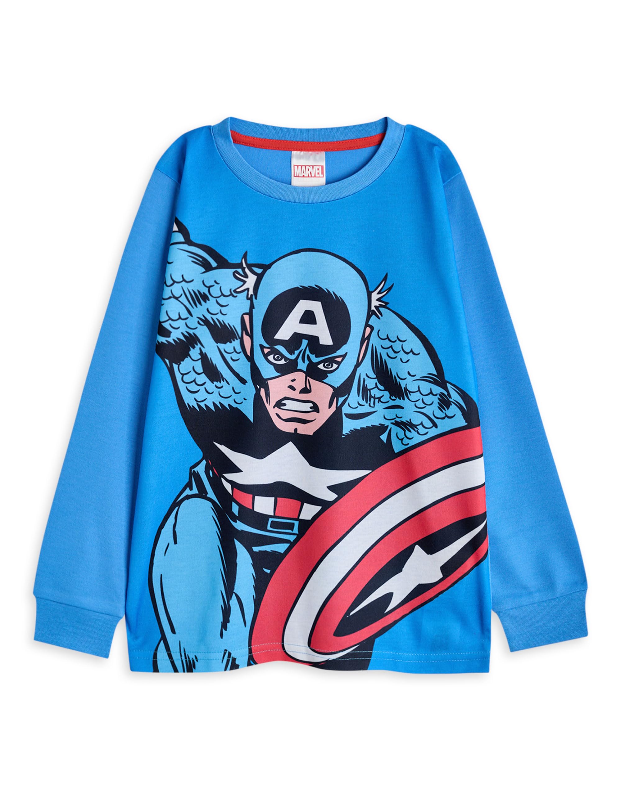 Marvel Set Pigiami per Ragazzi, Confezione da 3 | Top a Maniche Lunghe con Grafica Spiderman Hulk e Captian America per Bambini e Pantaloni Pigiama a Gamba Lunga in Rosso Verde e Blu