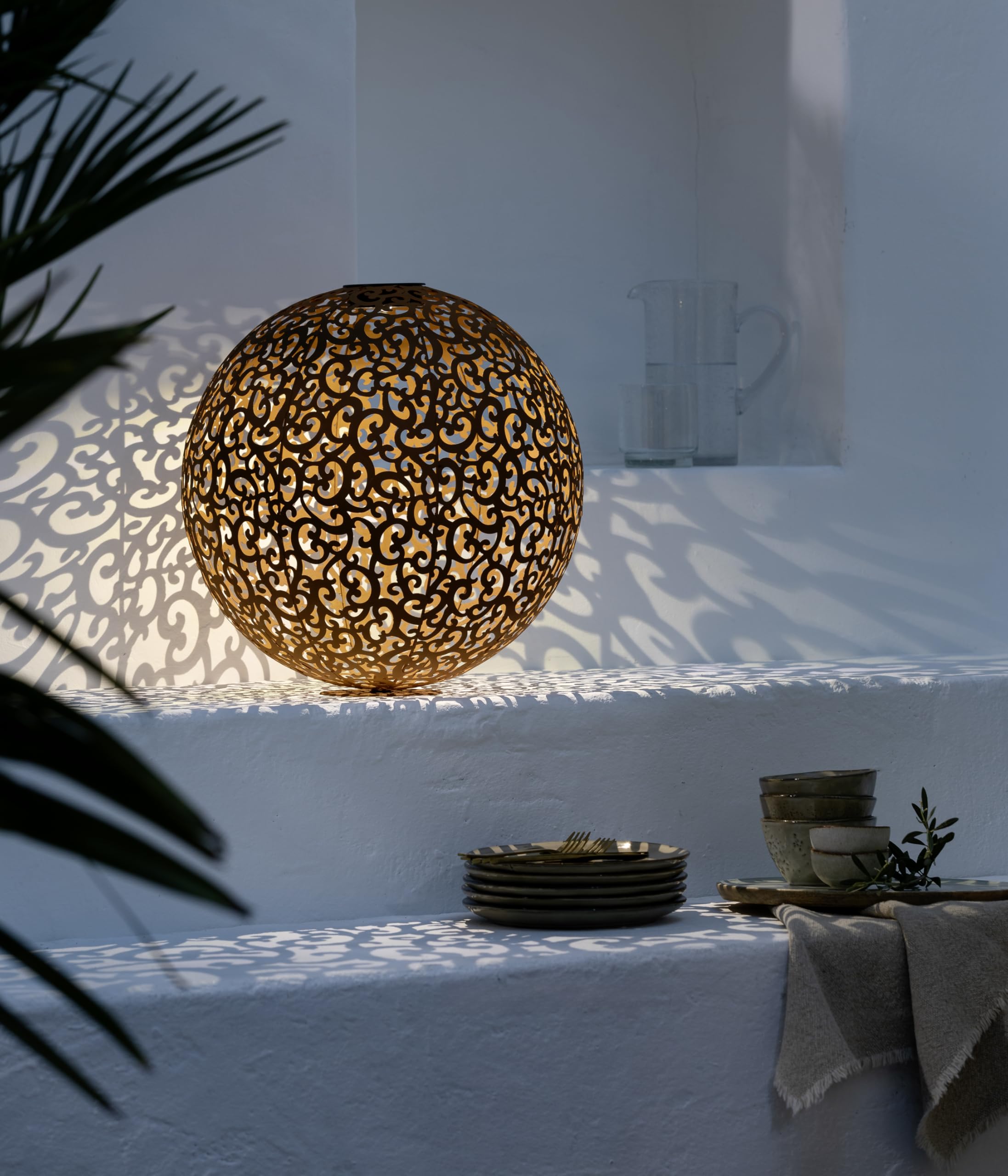 Dehner – Bola Solar Lagos, 40 cm de diámetro, Metal, Color Acero Inoxidable