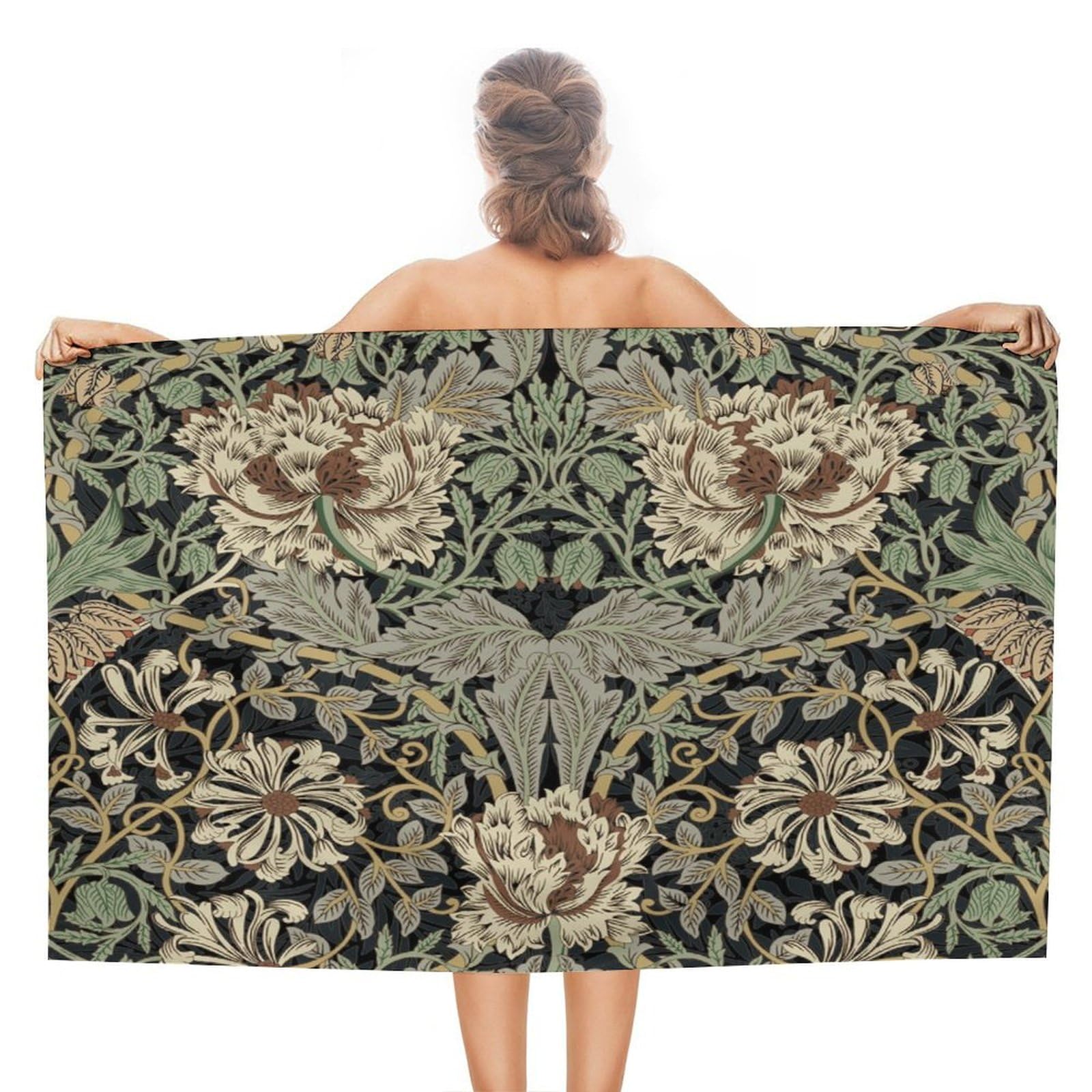 Coalho Vintage William Morris Florals Extra Large Beach Towel,Rustic Mid Century Boho Farm Daisy Green Leaves Beach Towel For Adults Swimming Sports Gym Hotel Pool Towel-51 X31