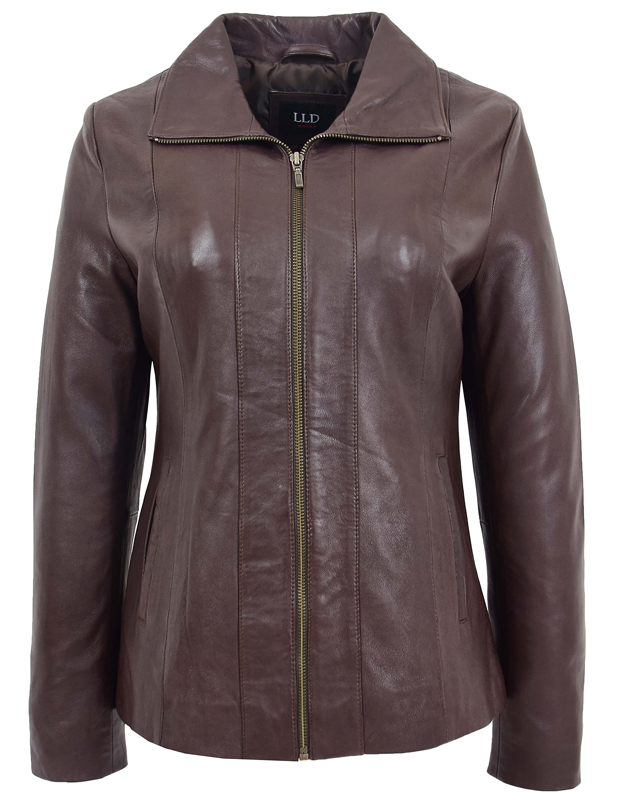 Womens Real Leather Classic Jacket Zip Box Style Julia (18, Brown)