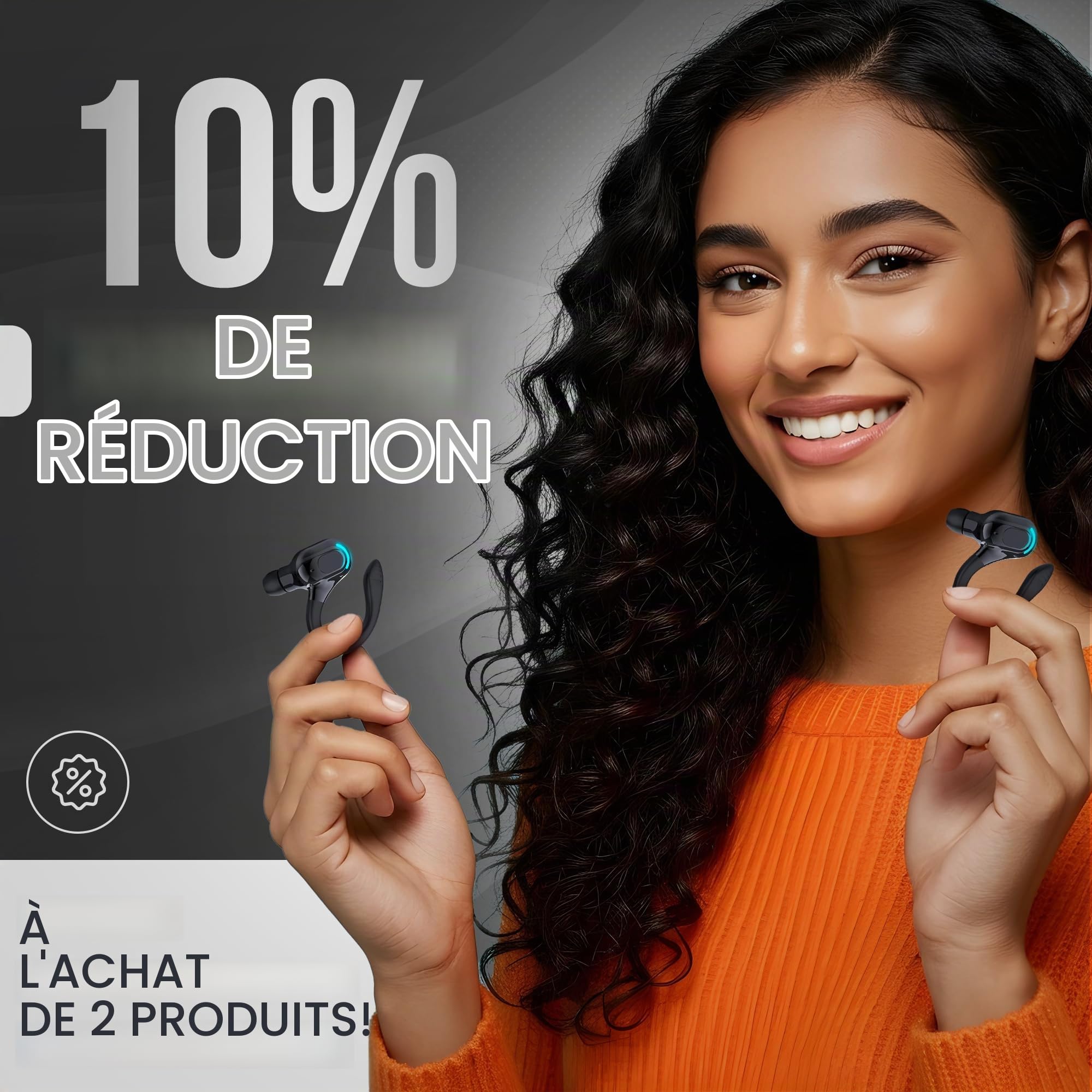 Oreillettes sans Fil Bluetooth 5.2, Universel, Tour d'oreille 360°, Micro Intégré, 60 Heures de Lecture, Batterie 70mAh Chargeur Type-C 300mAh, 8D steréo, Option d'écoute indépendante (Rouge)