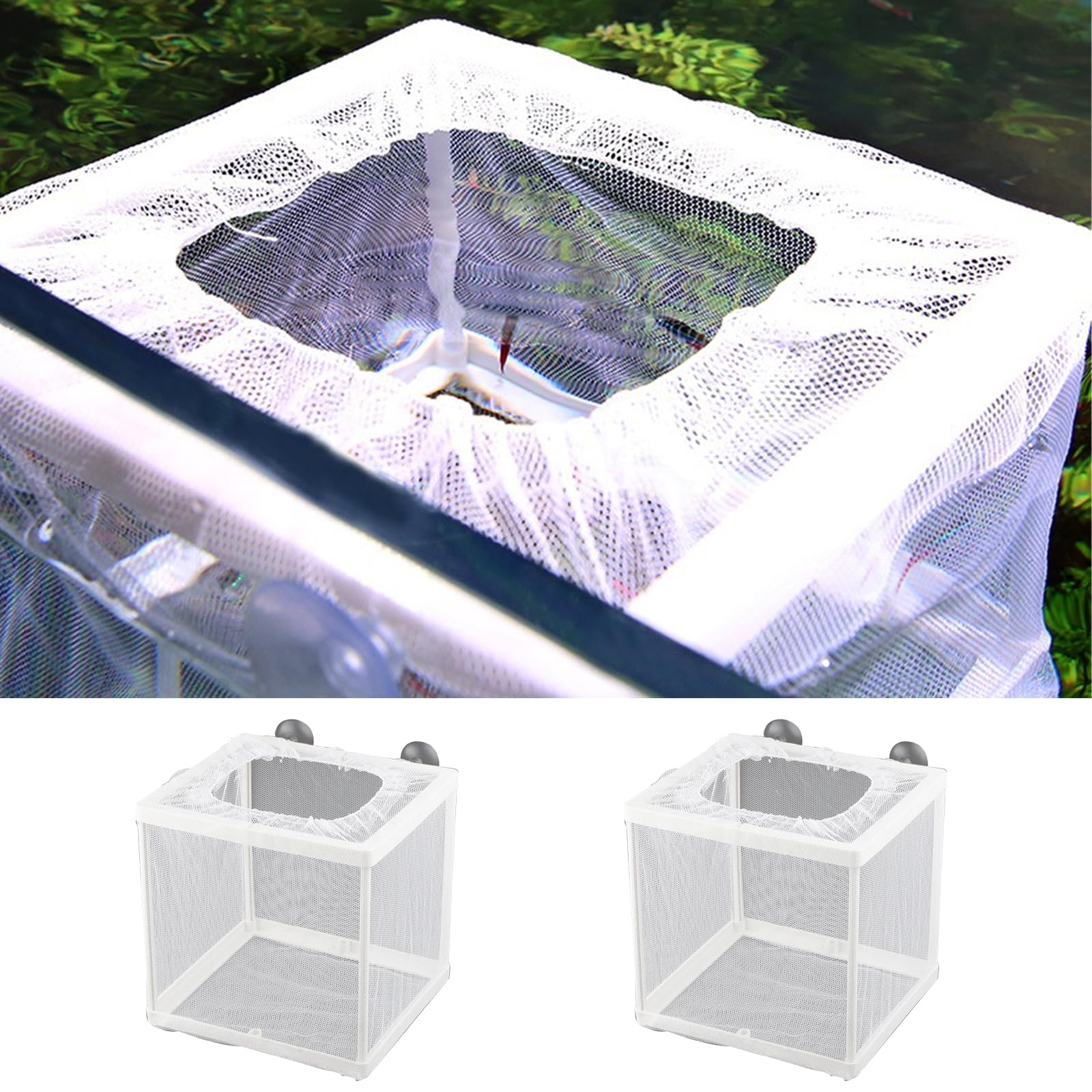 2Pz Sala Parto Acquario Plastica Nursery Acquario Rete di Allevatori per Acquari, Scatola di Allevamento di Isolamento per Pesci, Acquario Allevamento Incubatore con Ventosa,14,5cmx15,5cmx16cm