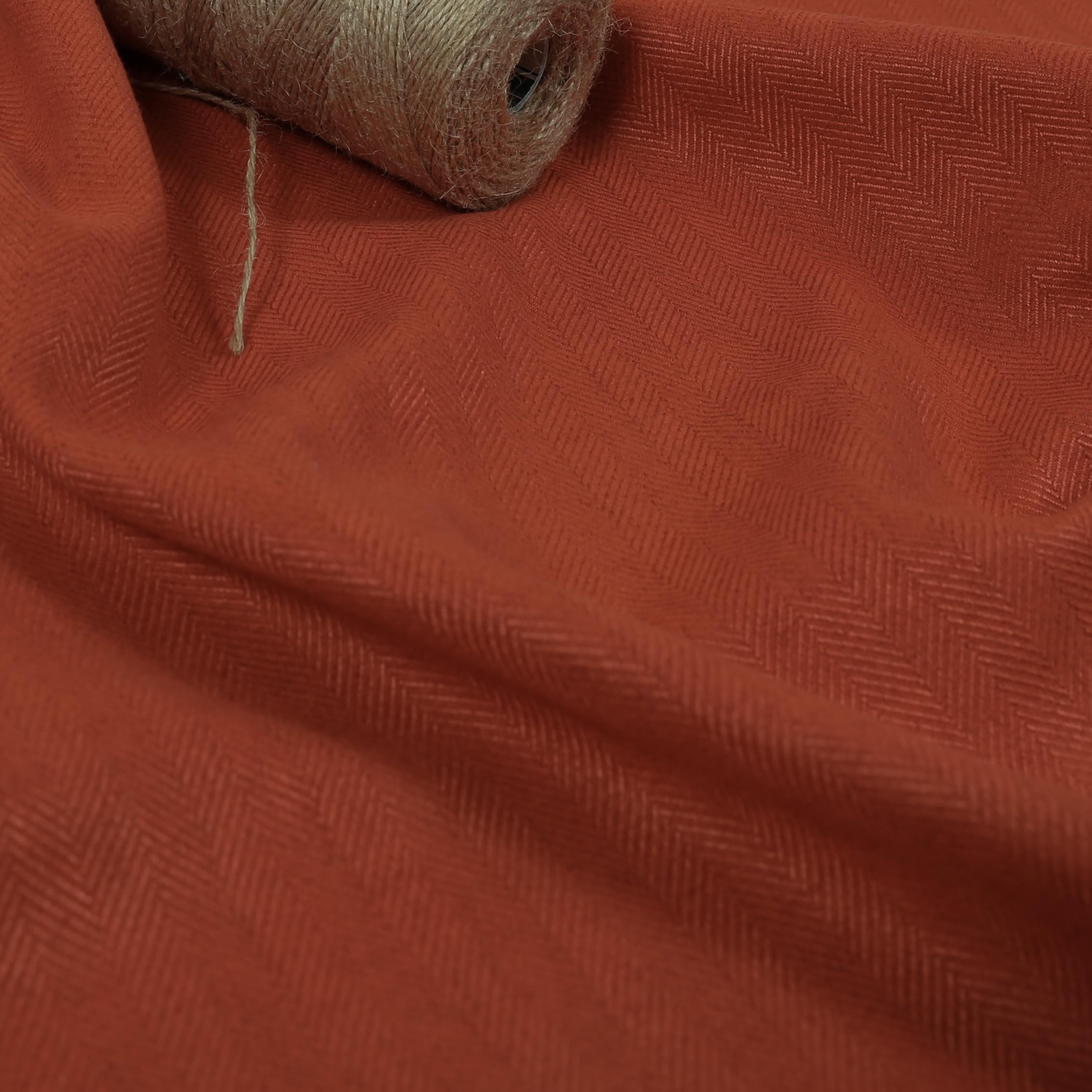 Redbrick Mill Fabrics Flame Retardant Soft Herringbone Burnt Orange Chenille Textured Hardwearing Upholstery Curtain Fabric (Per Metre)