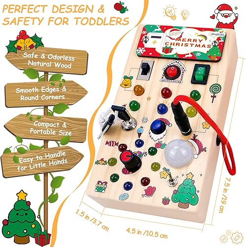 Miniatura 3 de Montessori - Tablero sensorial de madera para bebé, interruptor de luz LED de dinosaurio, juguete de viaje, artículos esenciales para viajes por