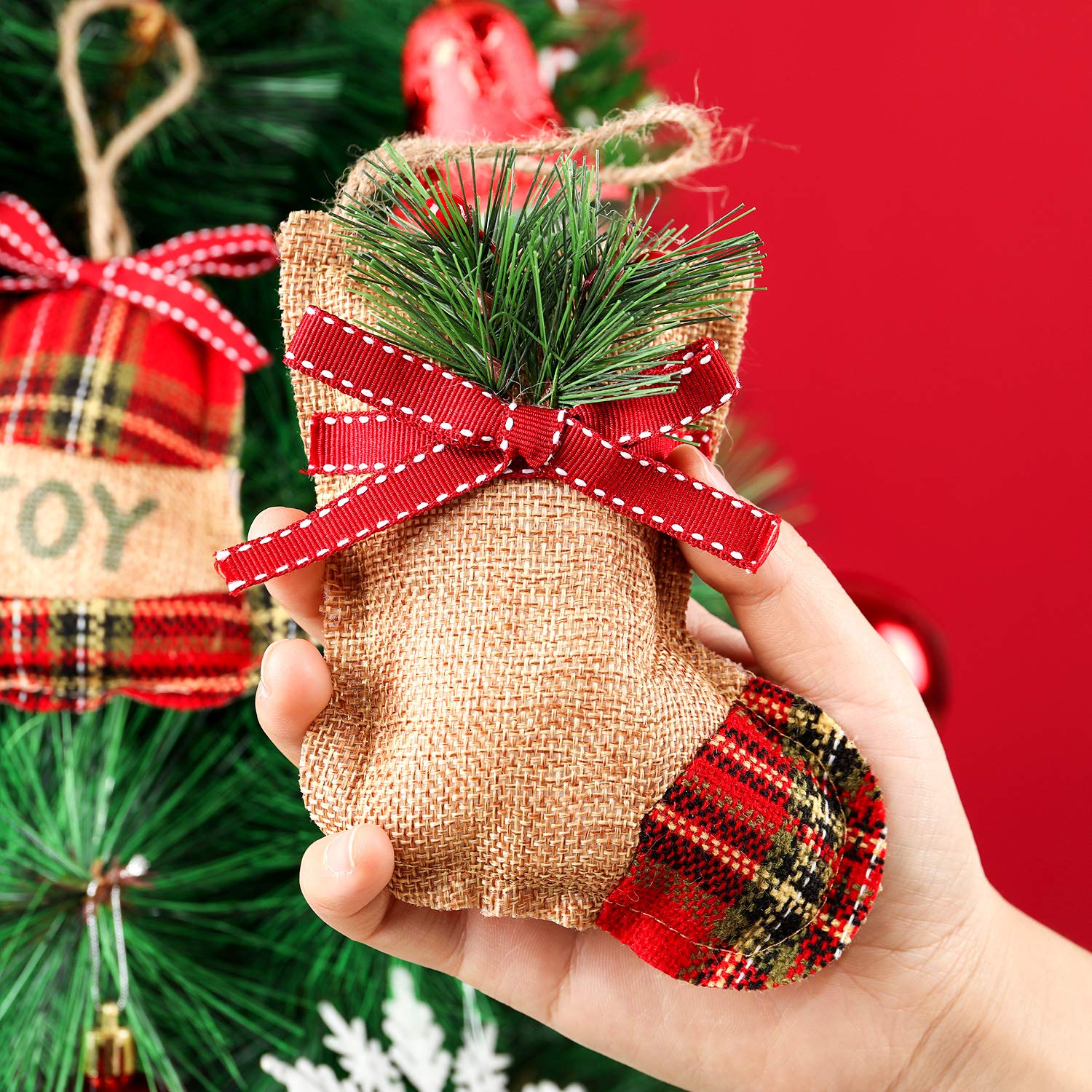Syhood Grands Rubans De Porte De Placard De Noël En Toile De Jute à Carreaux Rouges Pour Porte D'armoire, Nœuds Festifs Pour Noël, Décoration De Porte De Maison