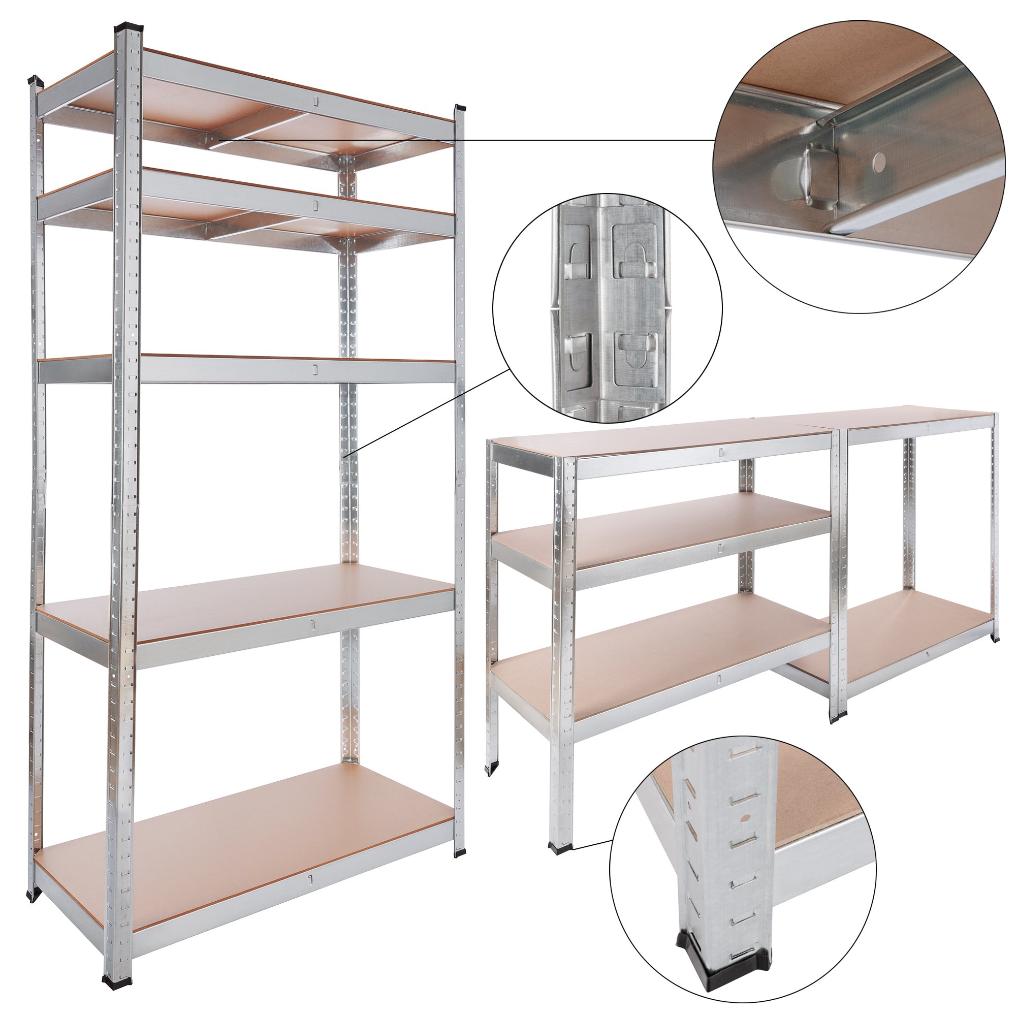 AREBOS Étagère pour Charges Lourdes, Lot de 3 | Étagère d'angle combinée | Jusqu'à 875 kg de capacité de Charge | Montage par système d'emboîtement | Construction métallique Robuste | Argent
