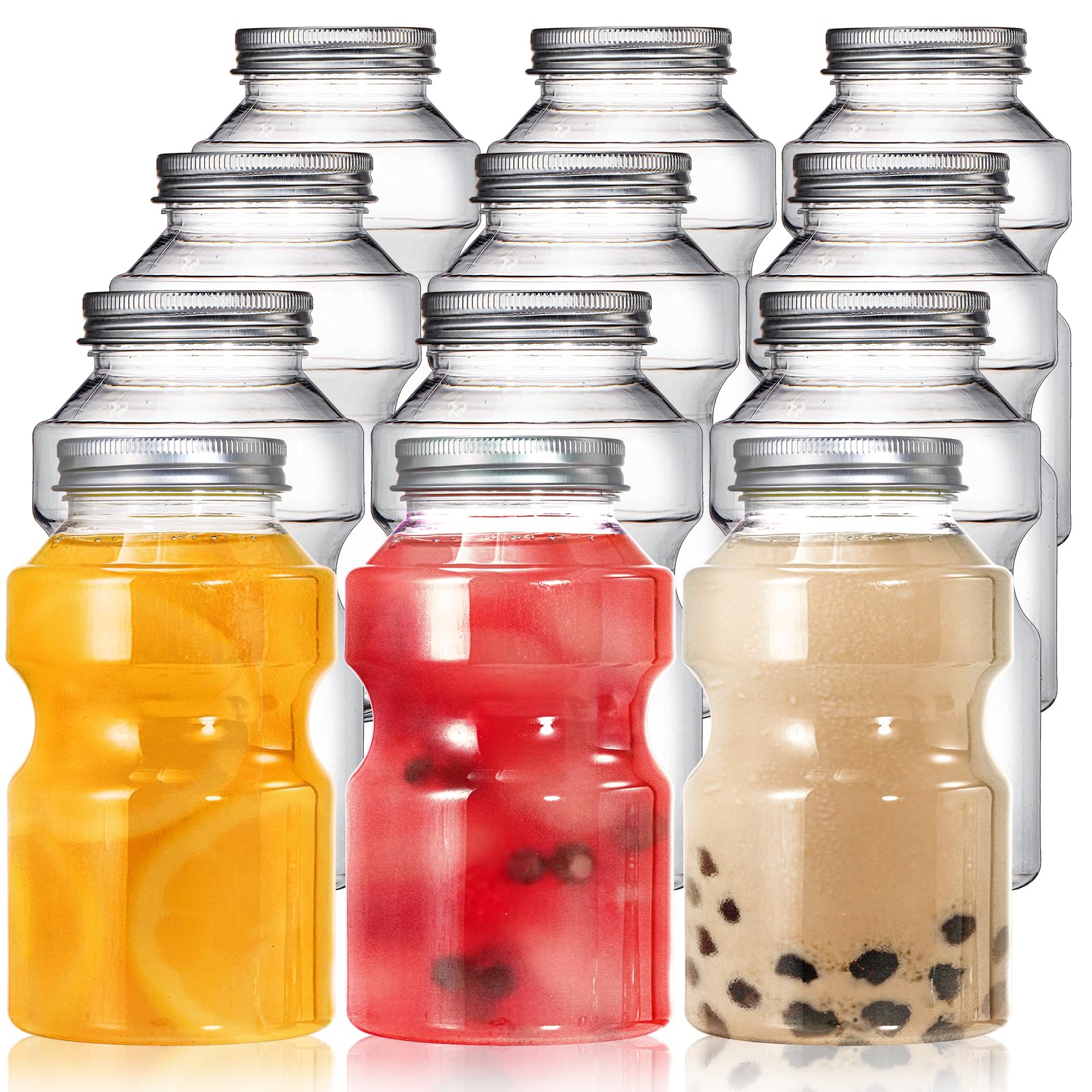 Cididu12 Pack Plastic Juice Bottle with Lids, 16 Oz Reusable Take Out Bottles, Clear Empty Drinking Bottle Container for Water, Milk Smoothie Tea, Other Beverages