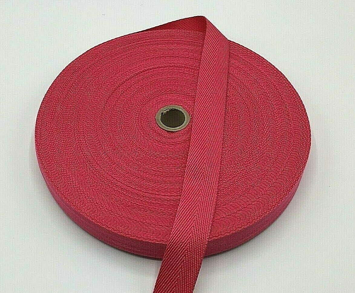 Cerise Cotton Blend Binding Apron Herringbone Twill Webbing Tape Sew Strap - 25mm Wide -20 metres