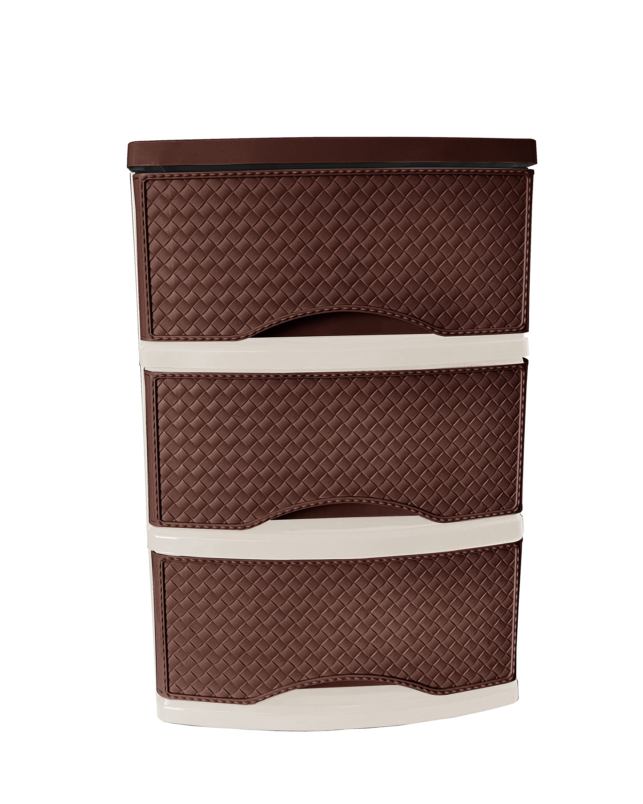 M1SS 3 Drawers Rattan Design Plastic Desktop Storage Unit βBrown with Beigeβ Colour Plastic Tabletop Organiser Modular Storage Tower Great for Office Bedroom