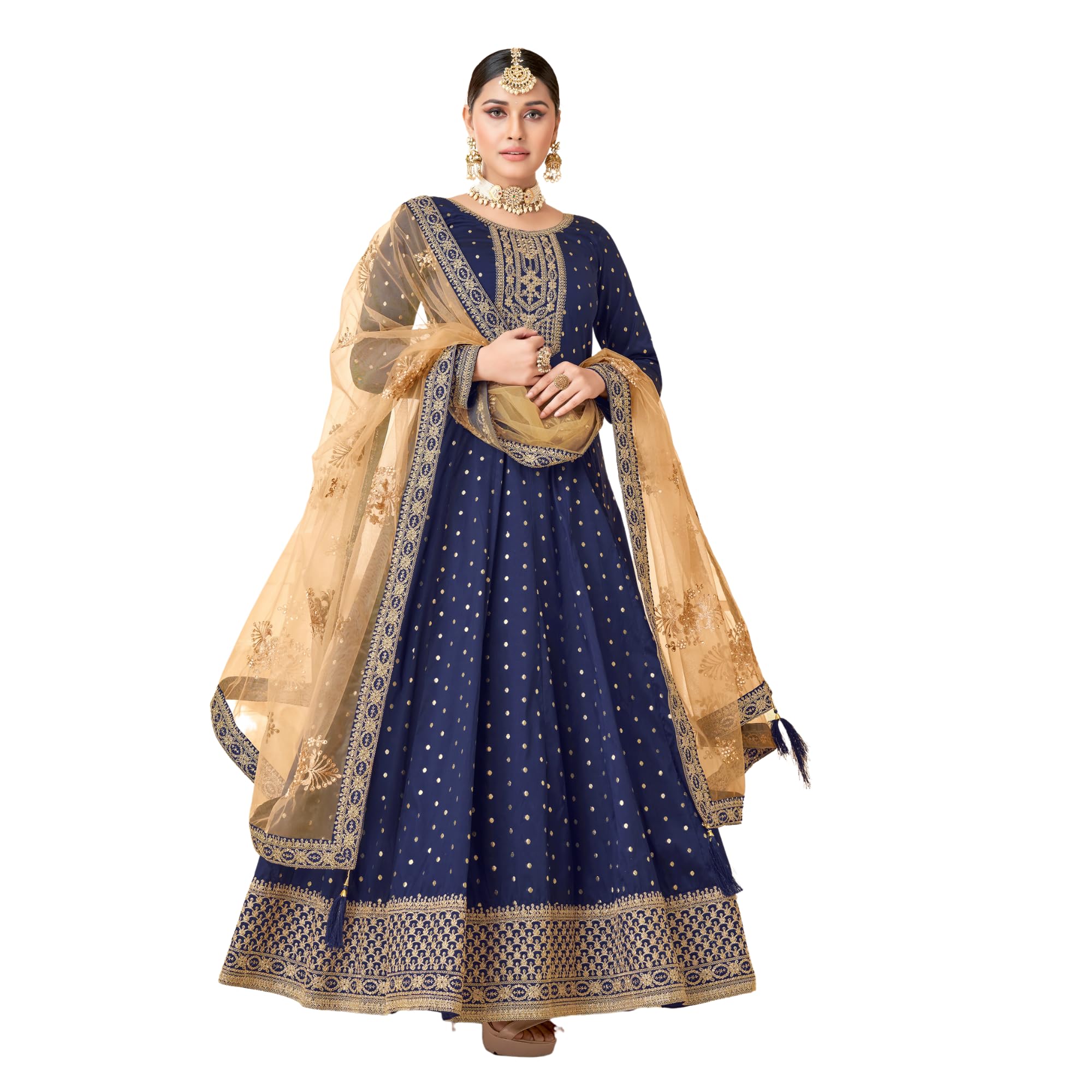 Tafeta Butti haftowana designerska suknia Anarkali z siateczką Dupatta dla kobiet, na ślub, uroczystą imprezę