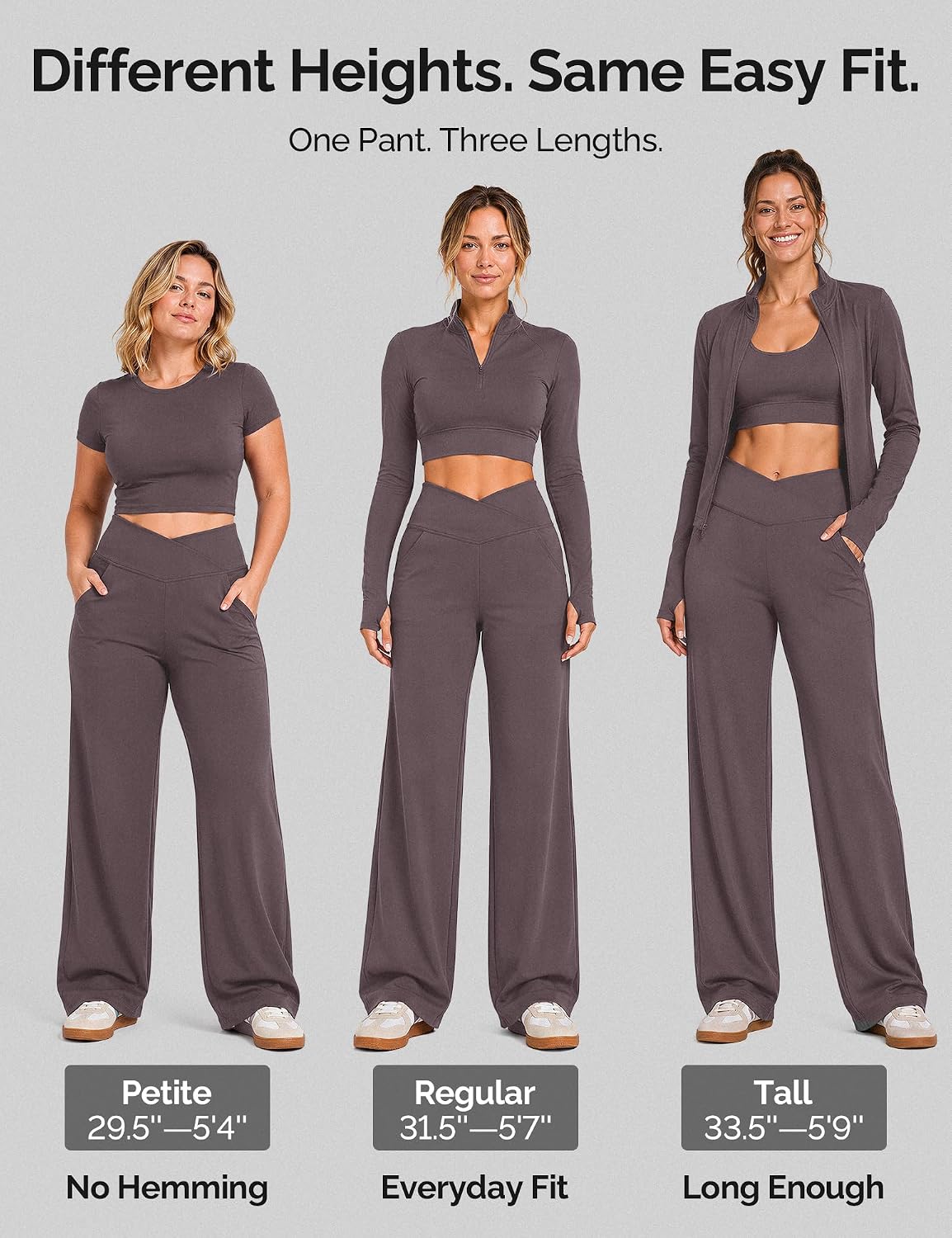 Yogaration Wide Leg Yoga Pants for Women with Pockets, Petite Regular Tall Lounge Pants for Travel and Everyday Wear