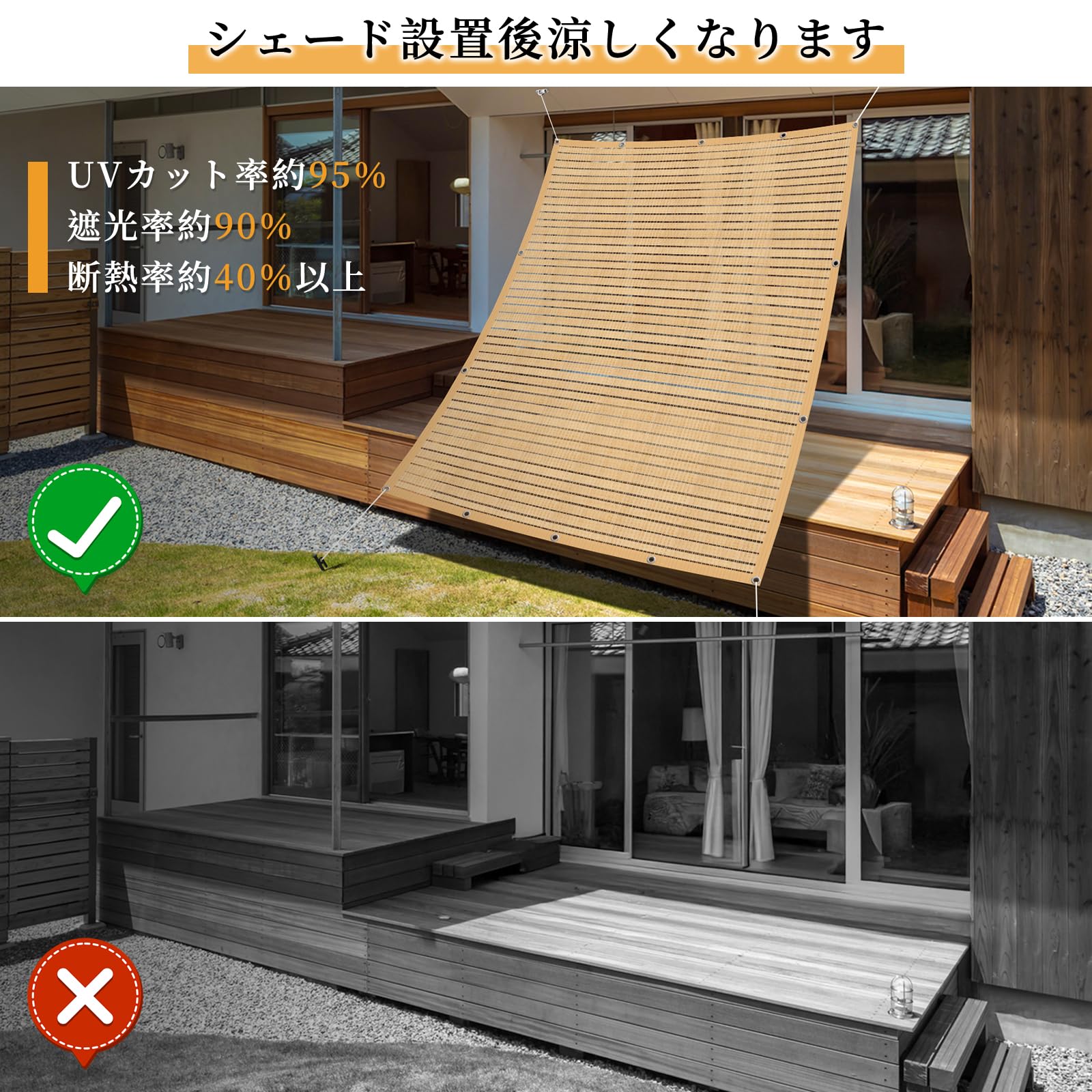Amazon | SUNNY GUARD日除け シェード屋外 1.8x1.8m ベージュ透かし