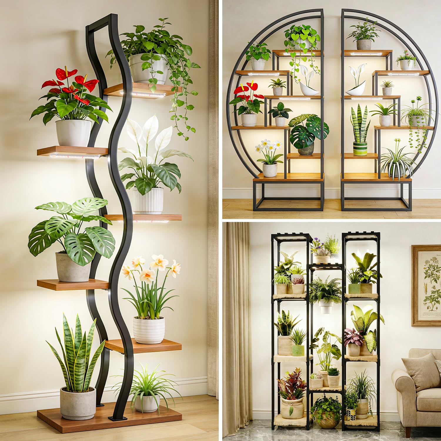 Kullsinss Bandes lumineuses de croissance à DEL de 20,3 cm, spectre complet pour plantes d'intérieur avec minuterie de 6/12/16 h, 5 niveaux à intensité variable, lumière pour semis succulents, idéales