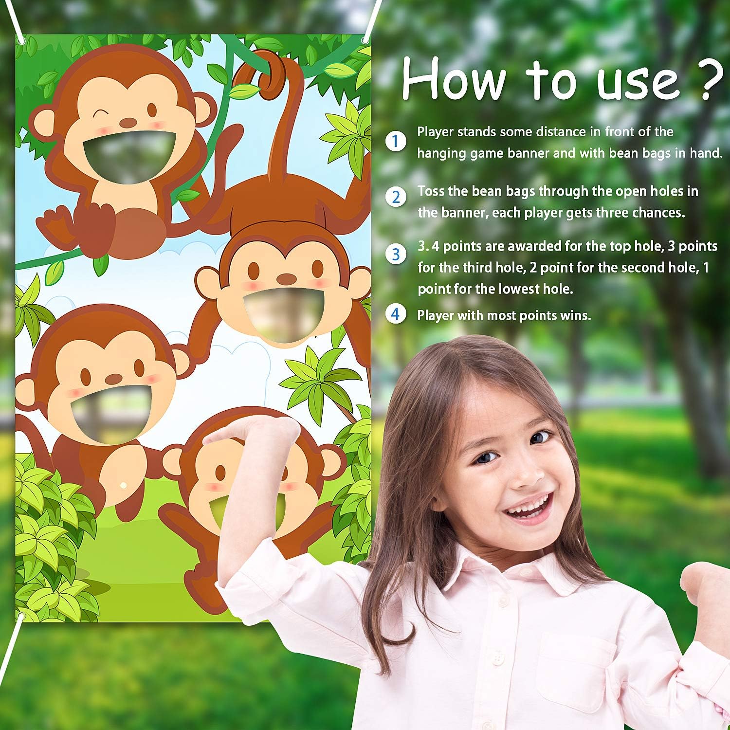 Safari Animals Bean Bag Toss Games with 3 Bean Bags Jungle Safari Theme