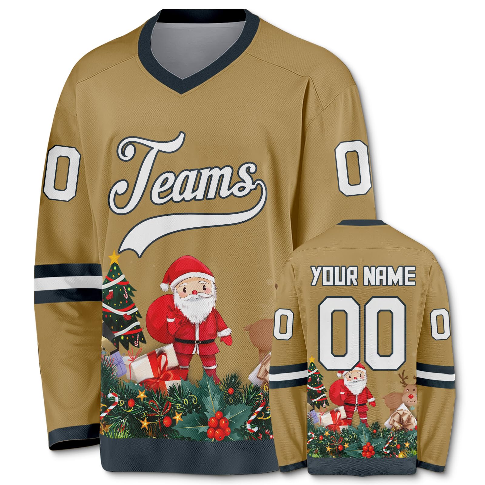Customized Hockey Jersey Christmas Jersey Santa Claus Customizable Printed Stitched Name Number Hockey Jersey Gift